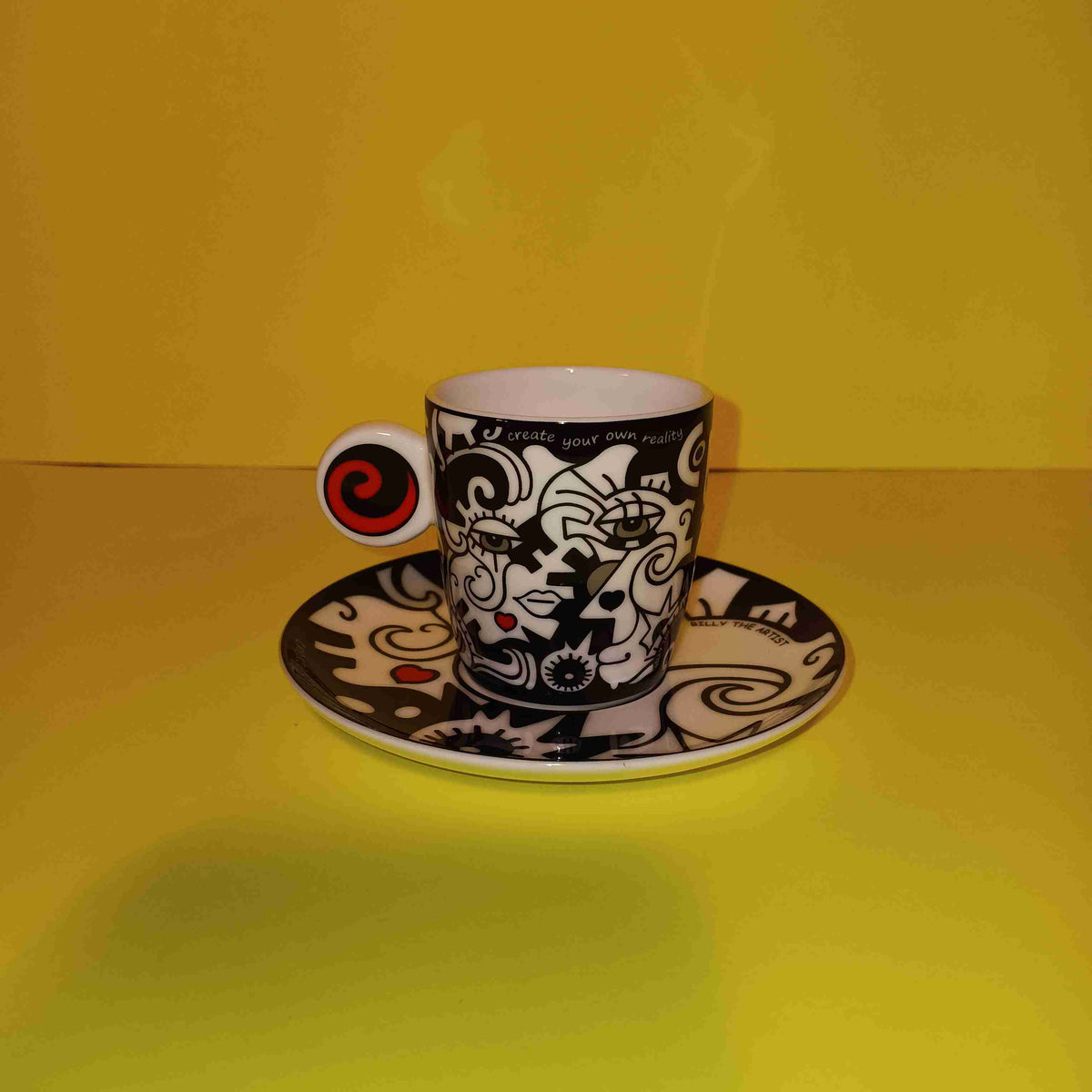Billy The Artist - Two In One / Espresso Cup & Saucer - New - Art Billy The Artist - Two In One / Espresso Cup & Saucer - New - Art