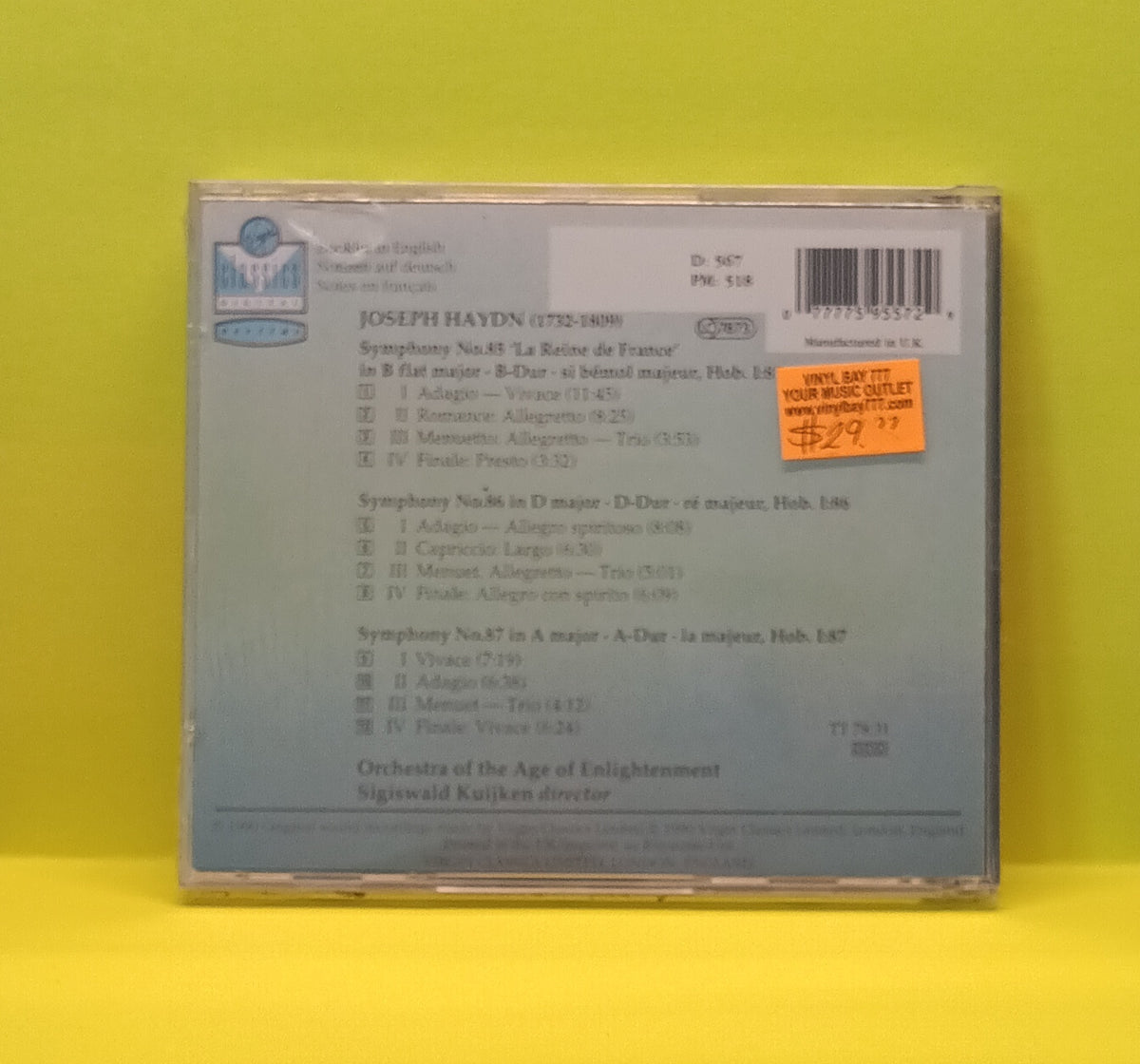 Haydn- Orchestra Of The Age Of Enlightenment, Sigiswald Kuijken - Symphonies No. 85 La Reine • No. 86 • No. 87 - 1990 - 0777 7595572 9 New - Sealed - CDs Haydn- Orchestra Of The Age Of Enlightenment, Sigiswald Kuijken - Symphonies No. 85 La Reine • No. 86 • No. 87 - 1990 - 0777 7595572 9 New - Sealed - CDs