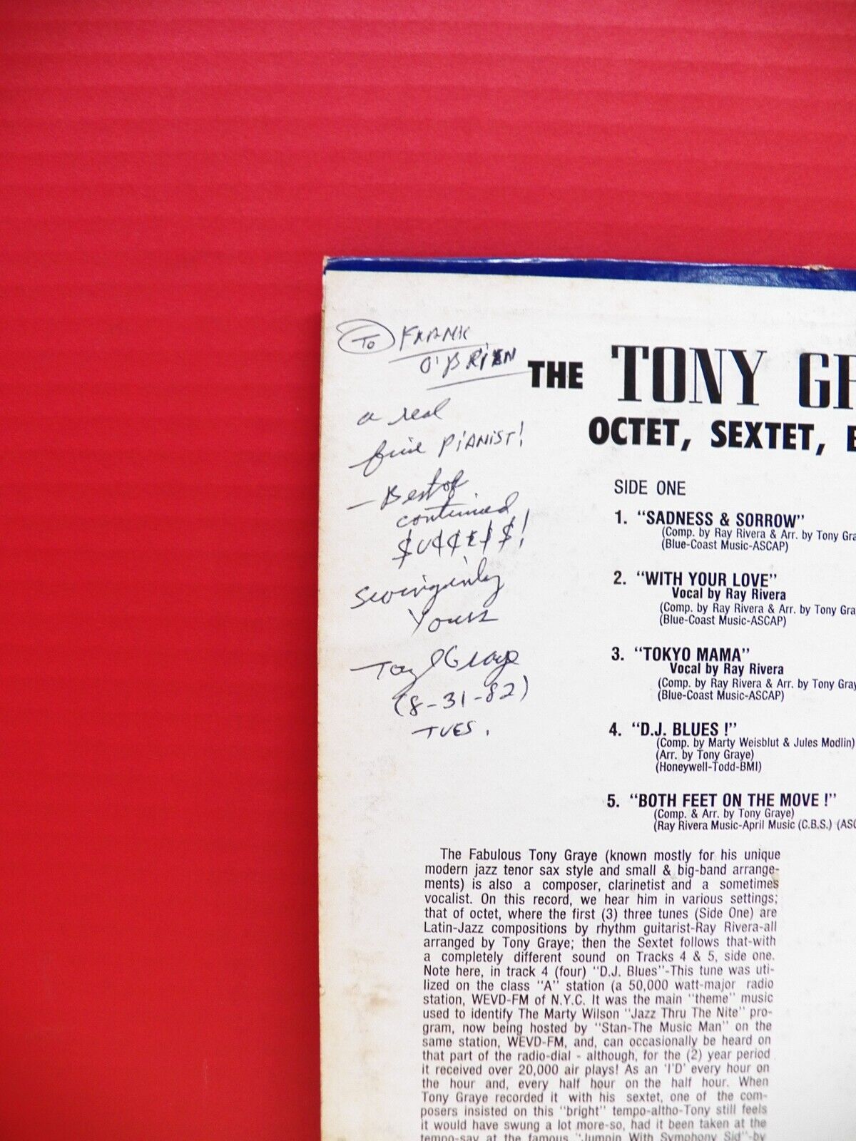 12" LP EX The Fabulous Tony Graye Octet, Sextet, Big Band... Jody Autographed 12" LP EX The Fabulous Tony Graye Octet, Sextet, Big Band... Jody Autographed