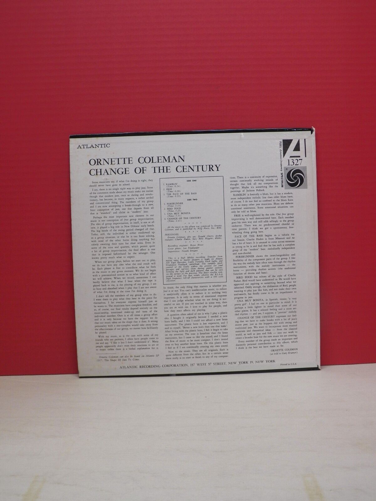 12" LP VG++/EX Ornette Coleman Change Of The Century 1960 Atlantic Mono 1327 12" LP VG++/EX Ornette Coleman Change Of The Century 1960 Atlantic Mono 1327