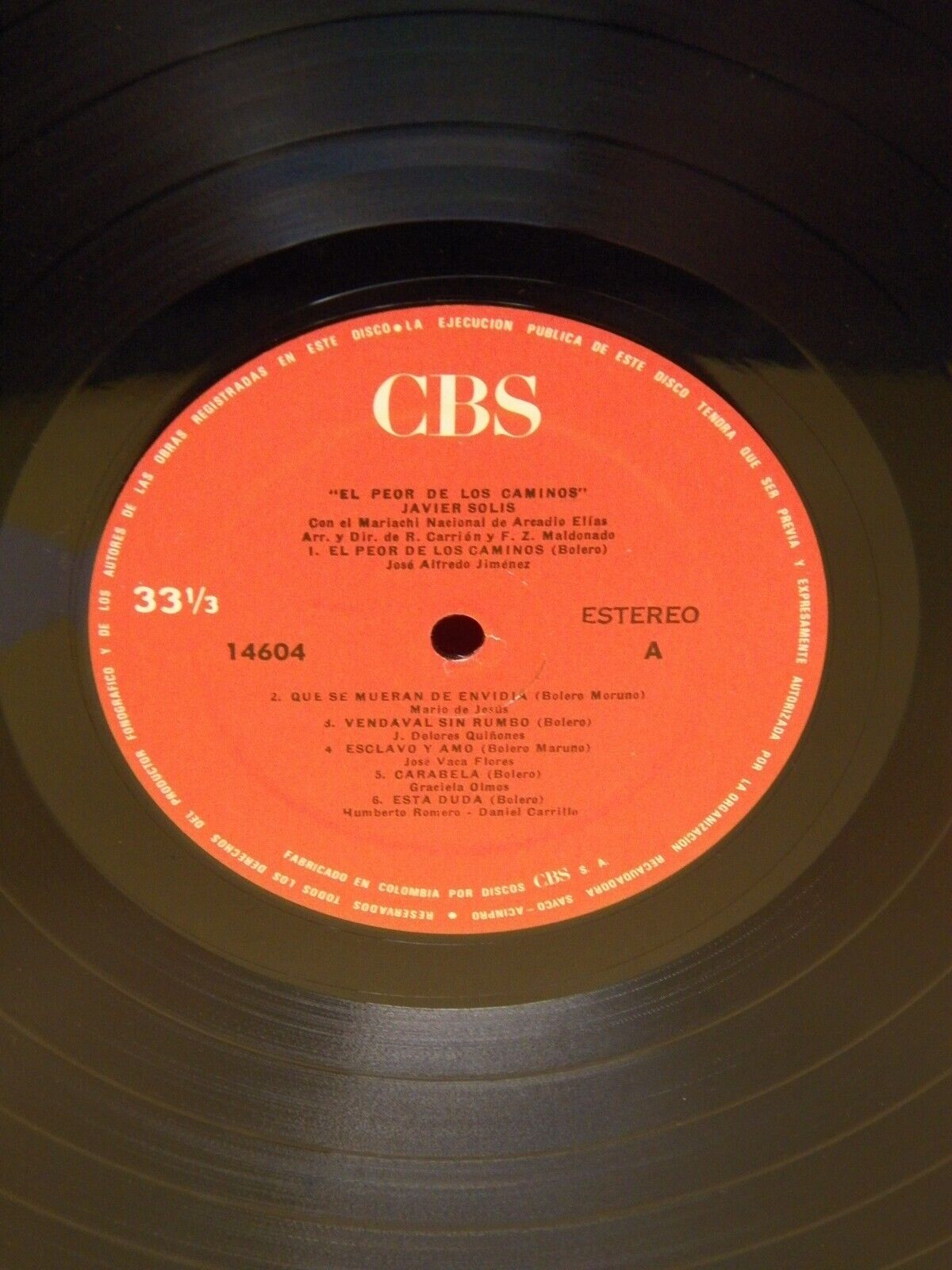12" LP VG++/EX Javier Solis El Peor De Los Caminos 1974 CBS Colombia Import 12" LP VG++/EX Javier Solis El Peor De Los Caminos 1974 CBS Colombia Import