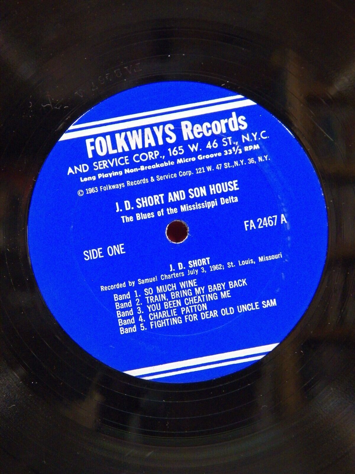 12" LP VG+ Son House & J.D. Short Blues From The Mississippi Delta 1963 Folkways 12" LP VG+ Son House & J.D. Short Blues From The Mississippi Delta 1963 Folkways