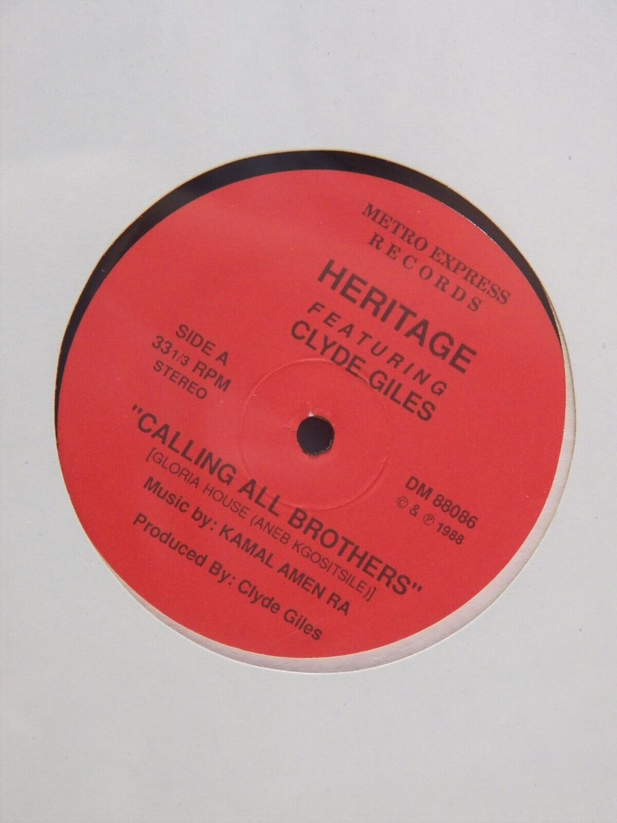 12" Single Heritage feat Clyde Giles Calling All Brothers 1988 Metro Express 12" Single Heritage feat Clyde Giles Calling All Brothers 1988 Metro Express