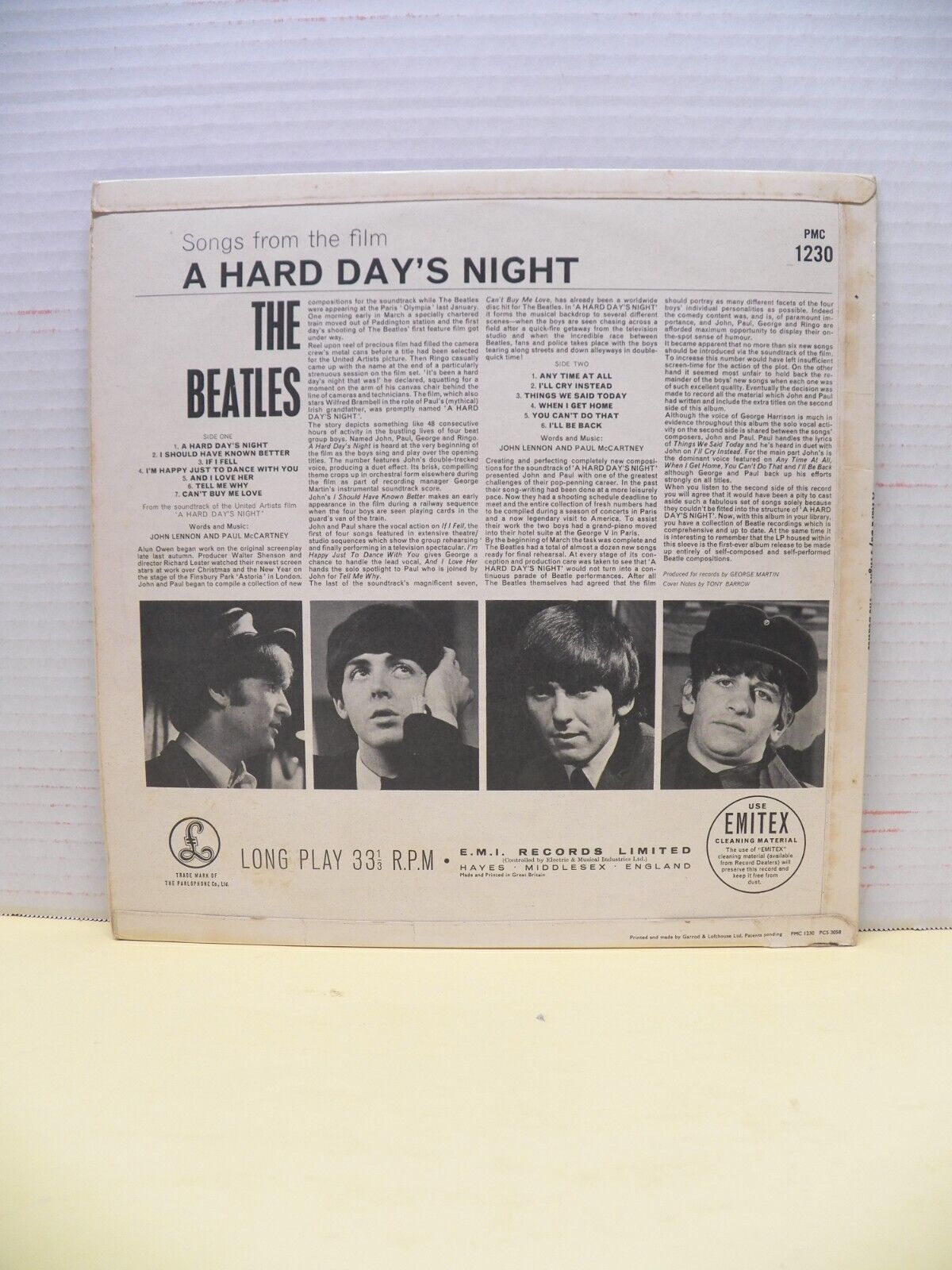 12" LP VG++/EX The Beatles A Hard Day's Night 1966 UK Import Mono Reissue 12" LP VG++/EX The Beatles A Hard Day's Night 1966 UK Import Mono Reissue