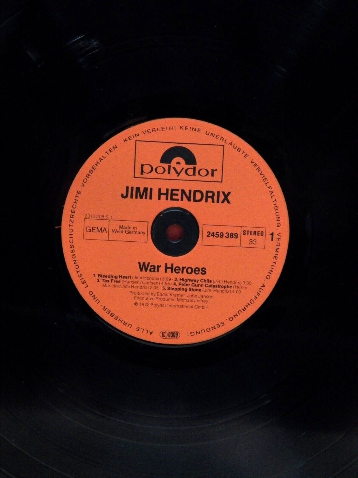 12" LP NM Jimi Hendrix War Heroes 1980 Polydor Germany Import Reissue 2459 389 12" LP NM Jimi Hendrix War Heroes 1980 Polydor Germany Import Reissue 2459 389