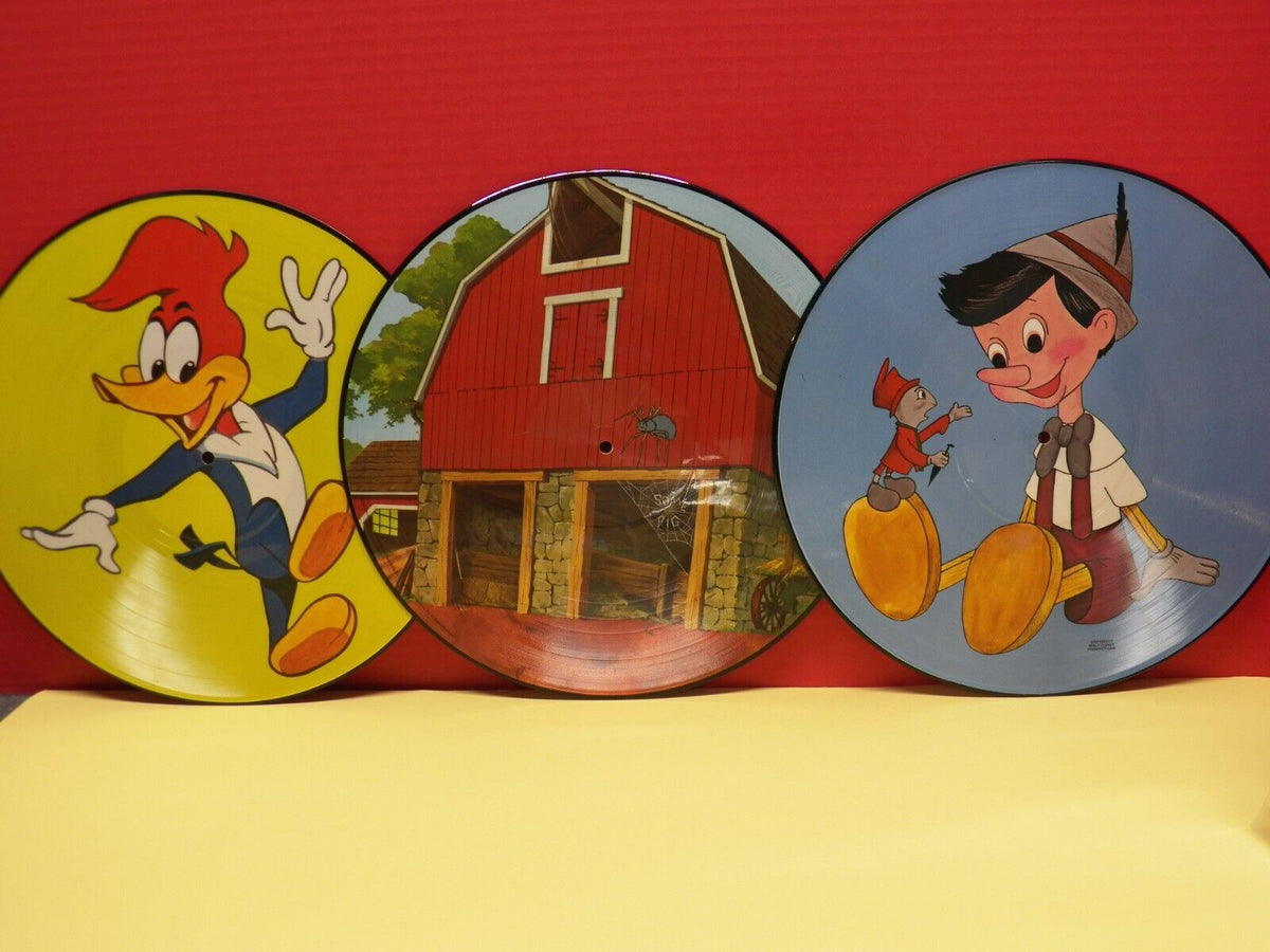 12" 3xPicture Disc Lot Woody Woodpecker-Charlotte's Web-Wizard Of Oz-Pinocchio 12" 3xPicture Disc Lot Woody Woodpecker-Charlotte's Web-Wizard Of Oz-Pinocchio