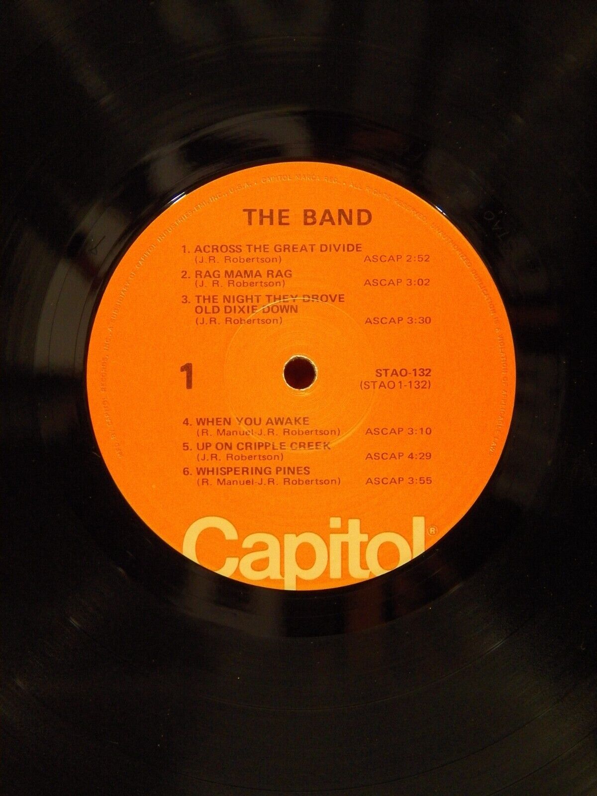 12" LP EX The Band The Band 1975 Capitol Reissue Orange Label STAO-132 12" LP EX The Band The Band 1975 Capitol Reissue Orange Label STAO-132