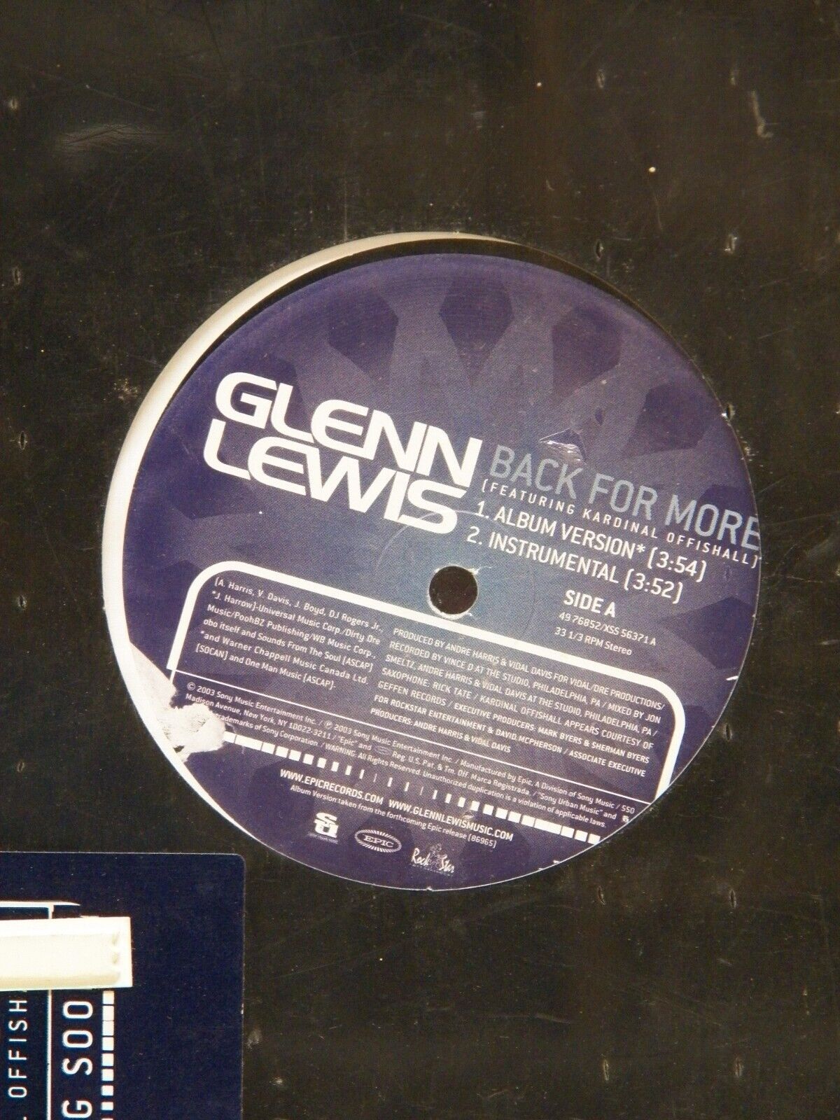 Sealed 12" Single Glenn Lewis Back For More 2003 Epic 49 76852 Sealed 12" Single Glenn Lewis Back For More 2003 Epic 49 76852