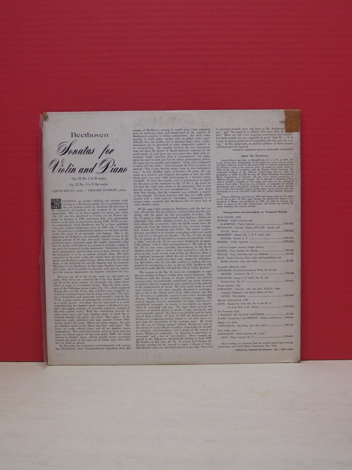 12" LP EX Kogan/Ginsburg Beethoven: Sonatas For Violin & Piano Vanguard VRS-6029 12" LP EX Kogan/Ginsburg Beethoven: Sonatas For Violin & Piano Vanguard VRS-6029