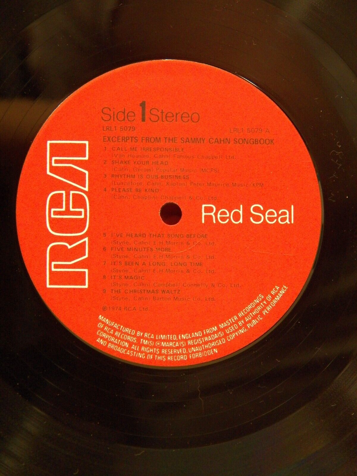 12" LP EX Sammy Cahn The Sammy Cahn Songbook RCA Red Seal UK Import LRL1 5079 12" LP EX Sammy Cahn The Sammy Cahn Songbook RCA Red Seal UK Import LRL1 5079