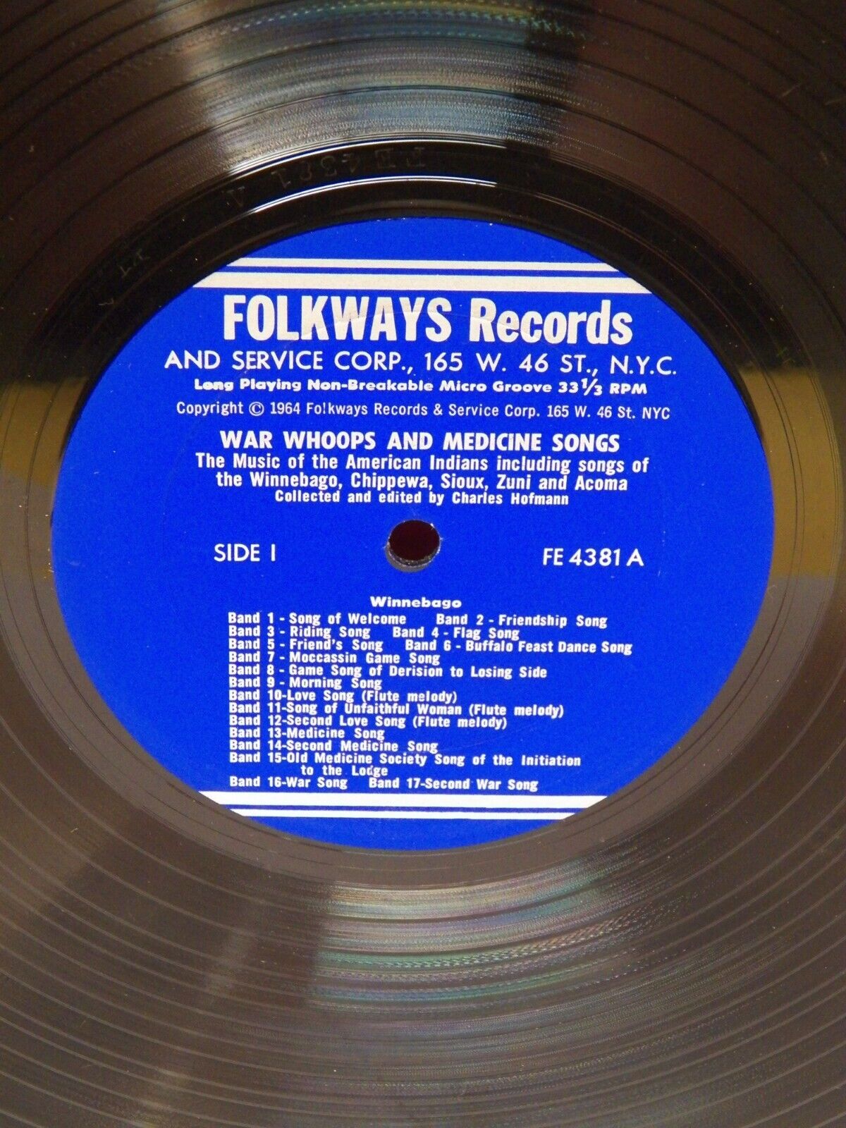 12" LP VG++/EX War Whoops And Medicine Songs 1964 Folkways Records FE 4381 12" LP VG++/EX War Whoops And Medicine Songs 1964 Folkways Records FE 4381