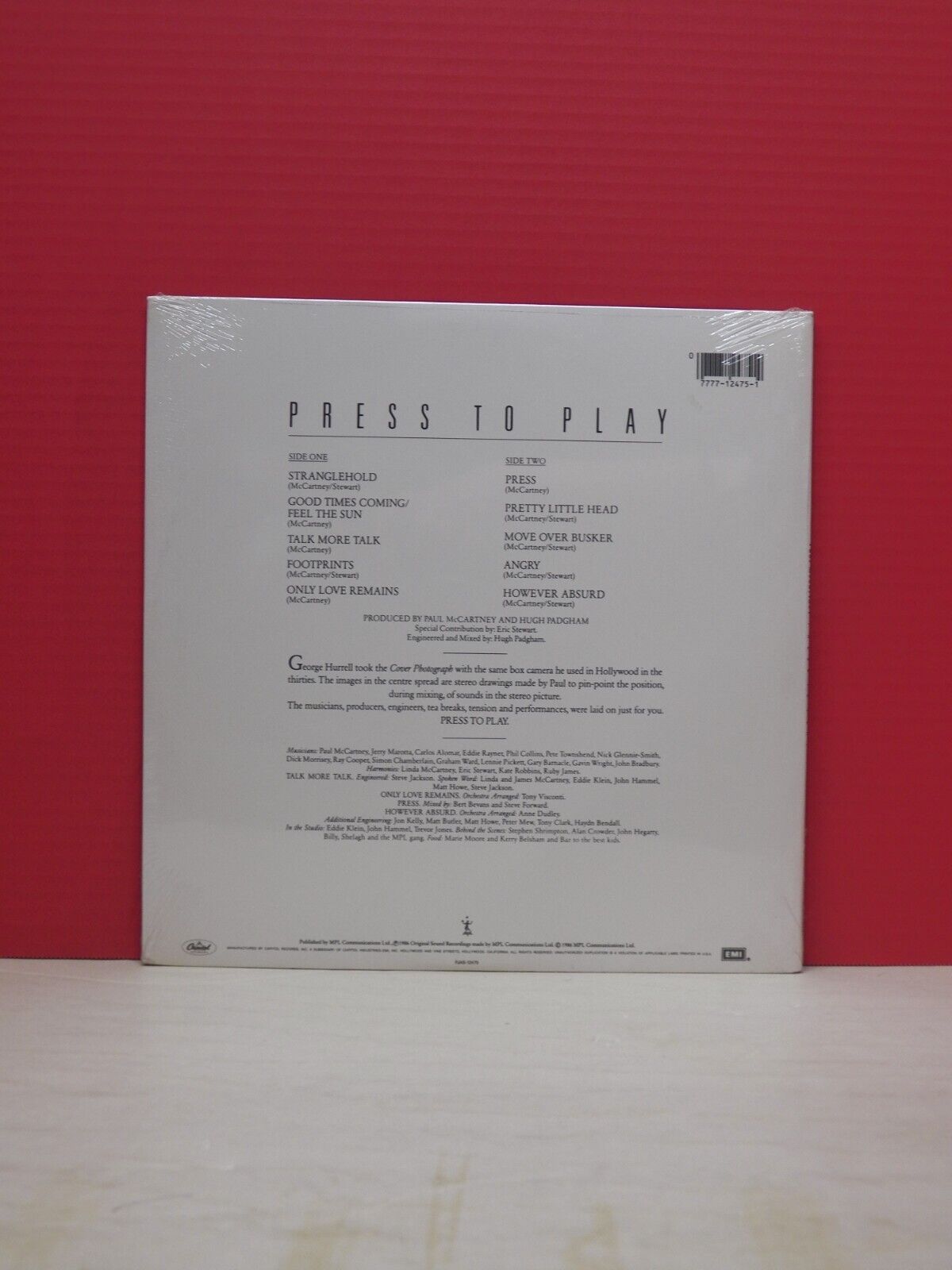 Sealed 12" LP Paul McCartney Press To Play 1986 MPL/Capitol PJAS-12475 Sealed 12" LP Paul McCartney Press To Play 1986 MPL/Capitol PJAS-12475