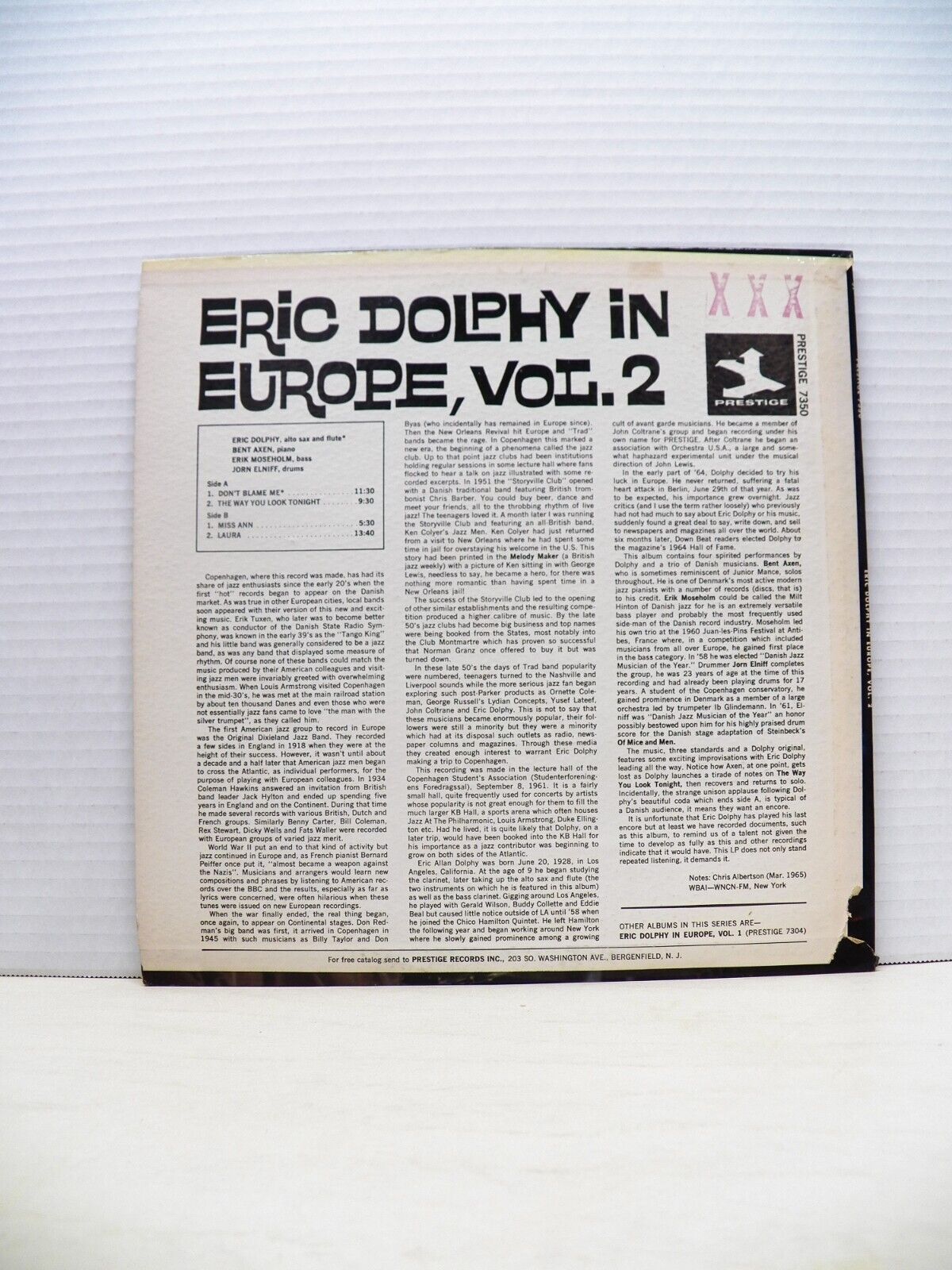 12" LP VG++/EX Eric Dolphy In Europe, Vol. 2 1965 Prestige Stereo Remastered 12" LP VG++/EX Eric Dolphy In Europe, Vol. 2 1965 Prestige Stereo Remastered
