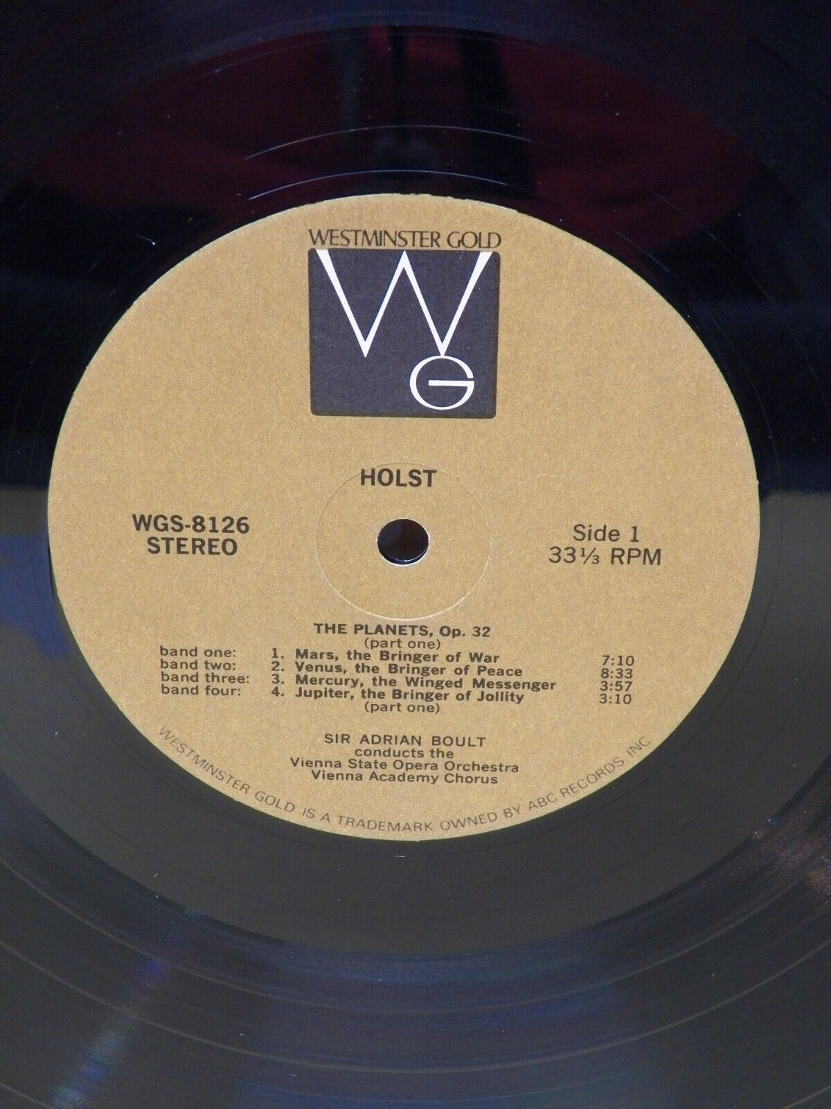12" LP VG+ Sir Adrian Boult Gustav Holst The Planets 1970 Westminster Gold 12" LP VG+ Sir Adrian Boult Gustav Holst The Planets 1970 Westminster Gold