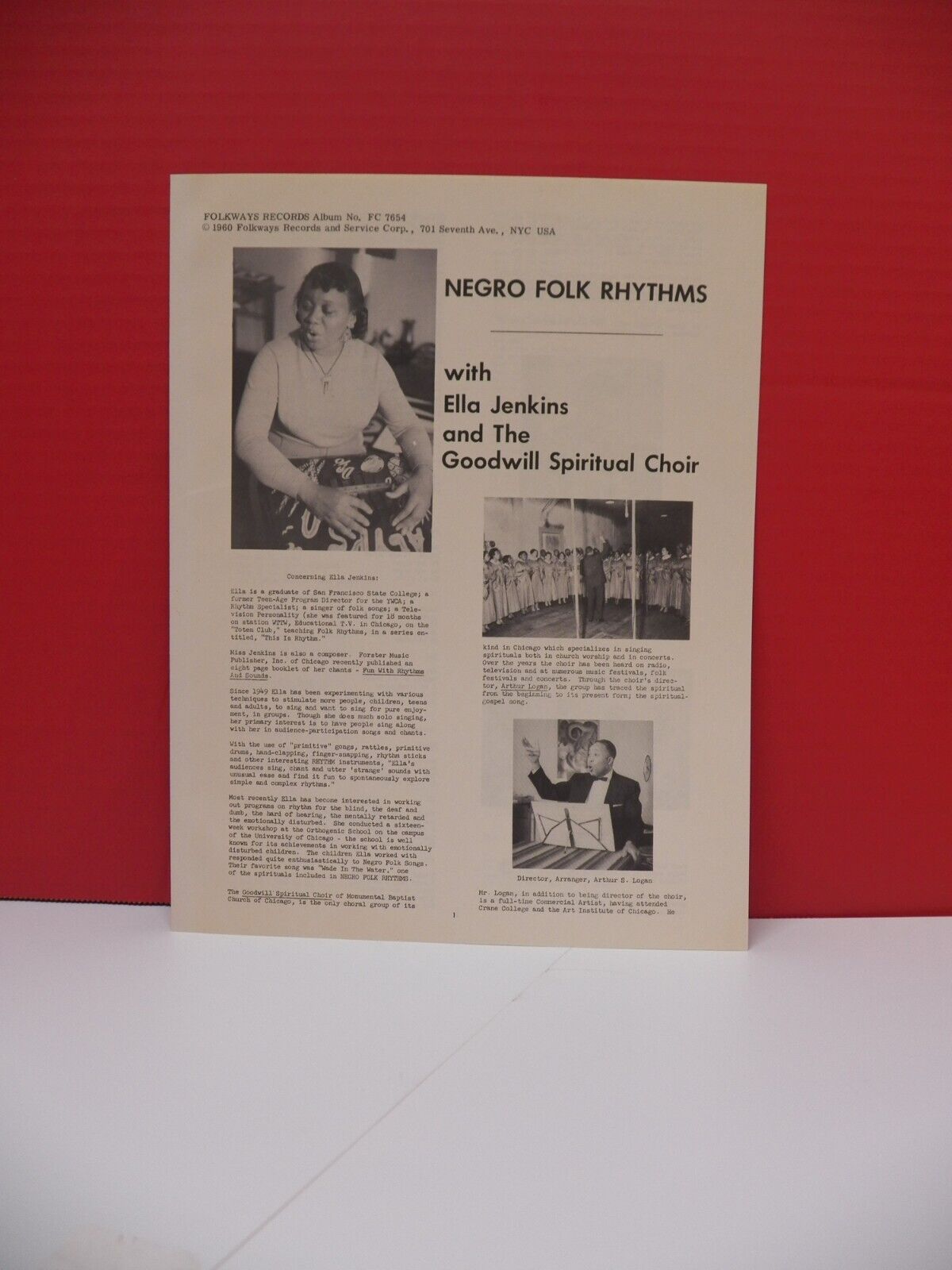 12" LP EX Ella Jenkins American Negro Folk And Work Song Rhythms 1960 Folkways 12" LP EX Ella Jenkins American Negro Folk And Work Song Rhythms 1960 Folkways