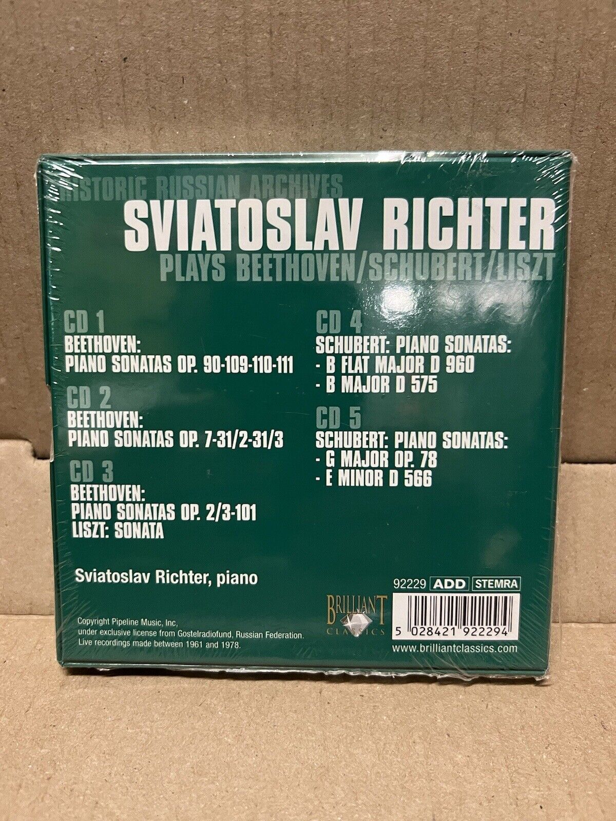 5xCD Set Sviatoslav Richter In Concert - Beethoven/Schubert/Liszt 2004 Brilliant 5xCD Set Sviatoslav Richter In Concert - Beethoven/Schubert/Liszt 2004 Brilliant