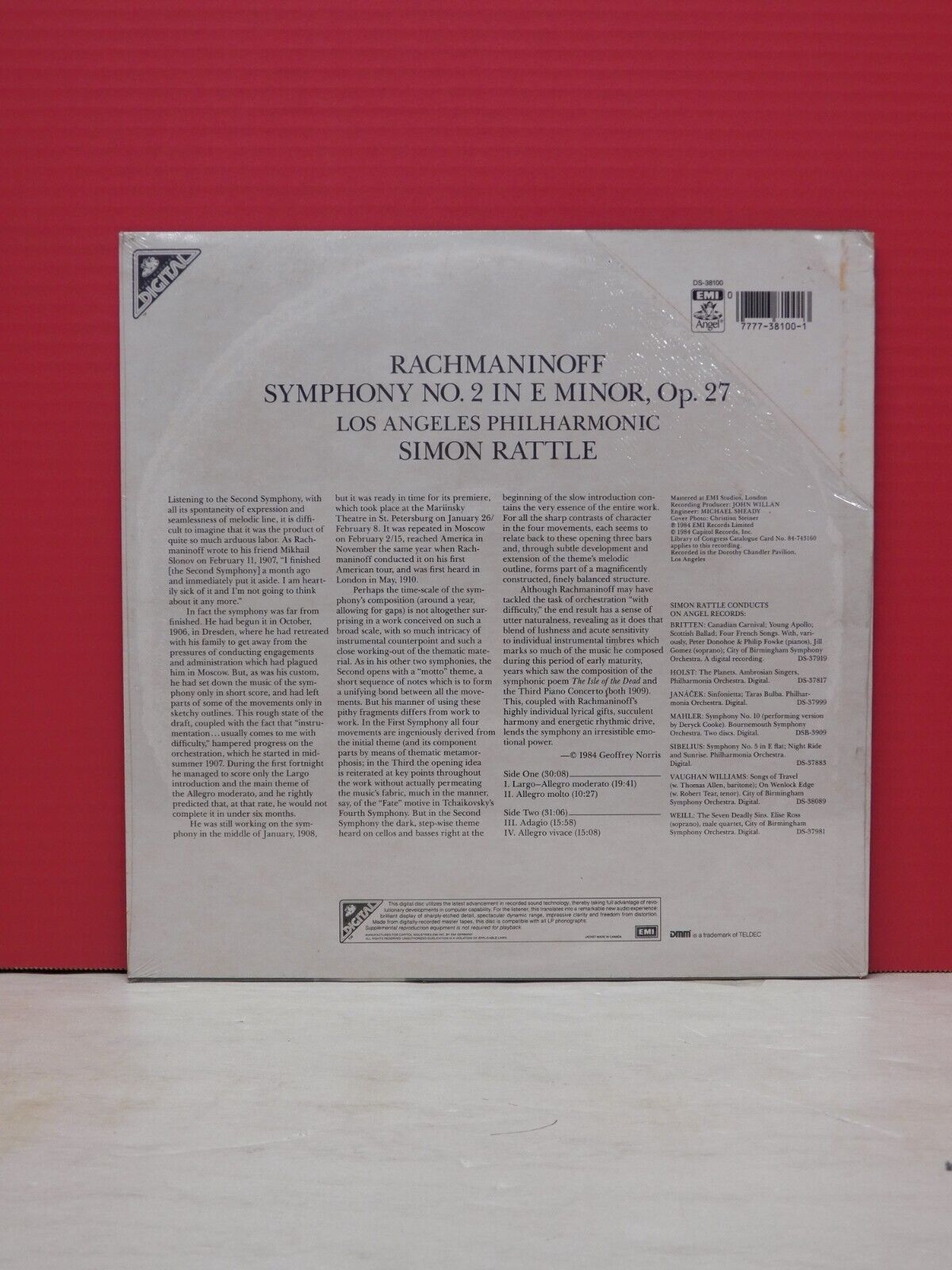 12" LP Simon Rattle Rachmaninoff Symphony No. 2 in E minor 1984 Angel Promo 12" LP Simon Rattle Rachmaninoff Symphony No. 2 in E minor 1984 Angel Promo