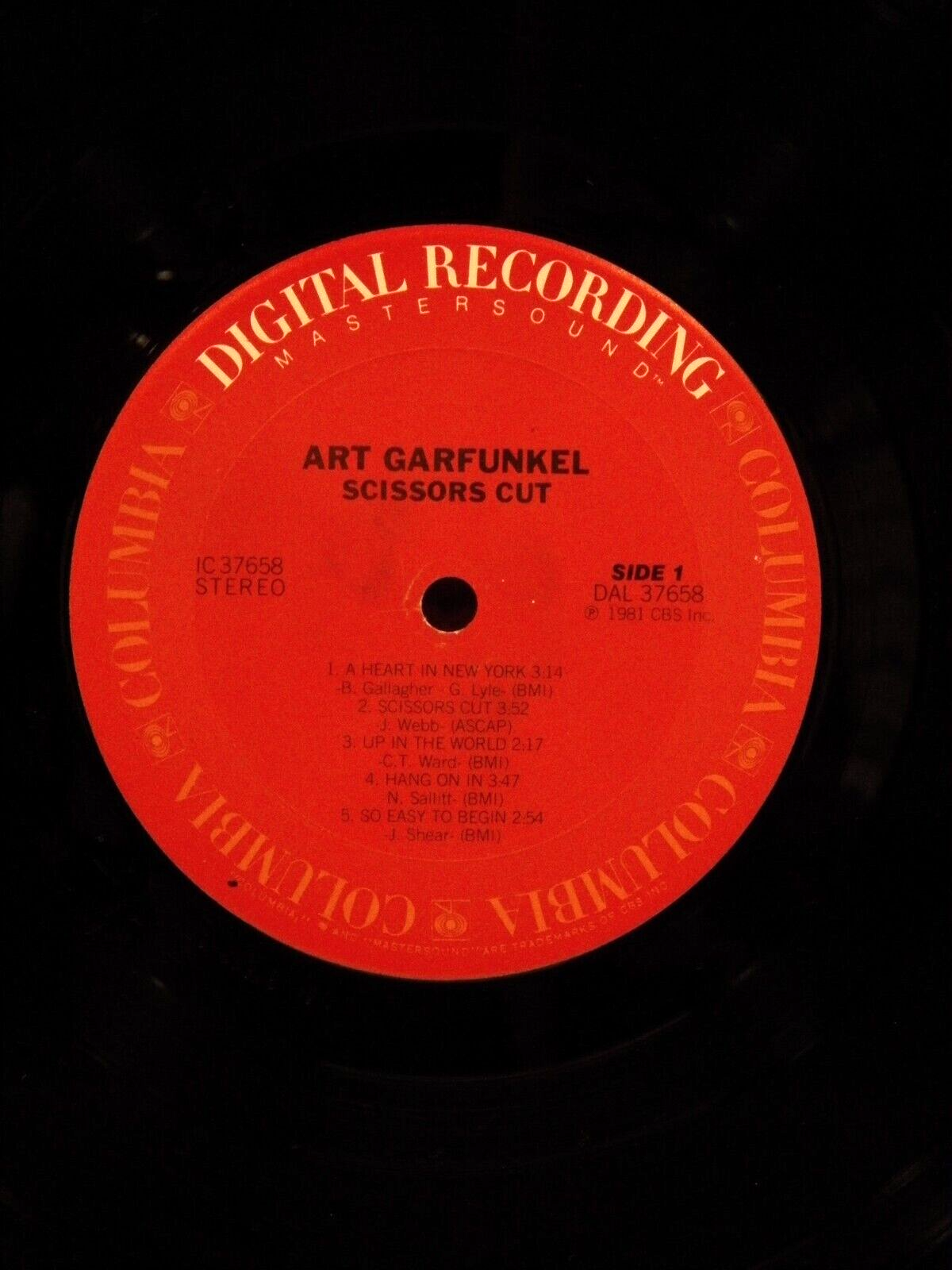 12" LP EX Art Garfunkel Scissors Cut 1981 Columbia Remastered IC 37658 12" LP EX Art Garfunkel Scissors Cut 1981 Columbia Remastered IC 37658