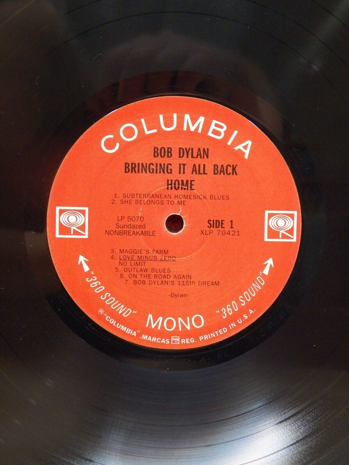 12" LP NM Bob Dylan Bringing It All Back Home 2001 Columbia Reissue Mono LP 5070 12" LP NM Bob Dylan Bringing It All Back Home 2001 Columbia Reissue Mono LP 5070