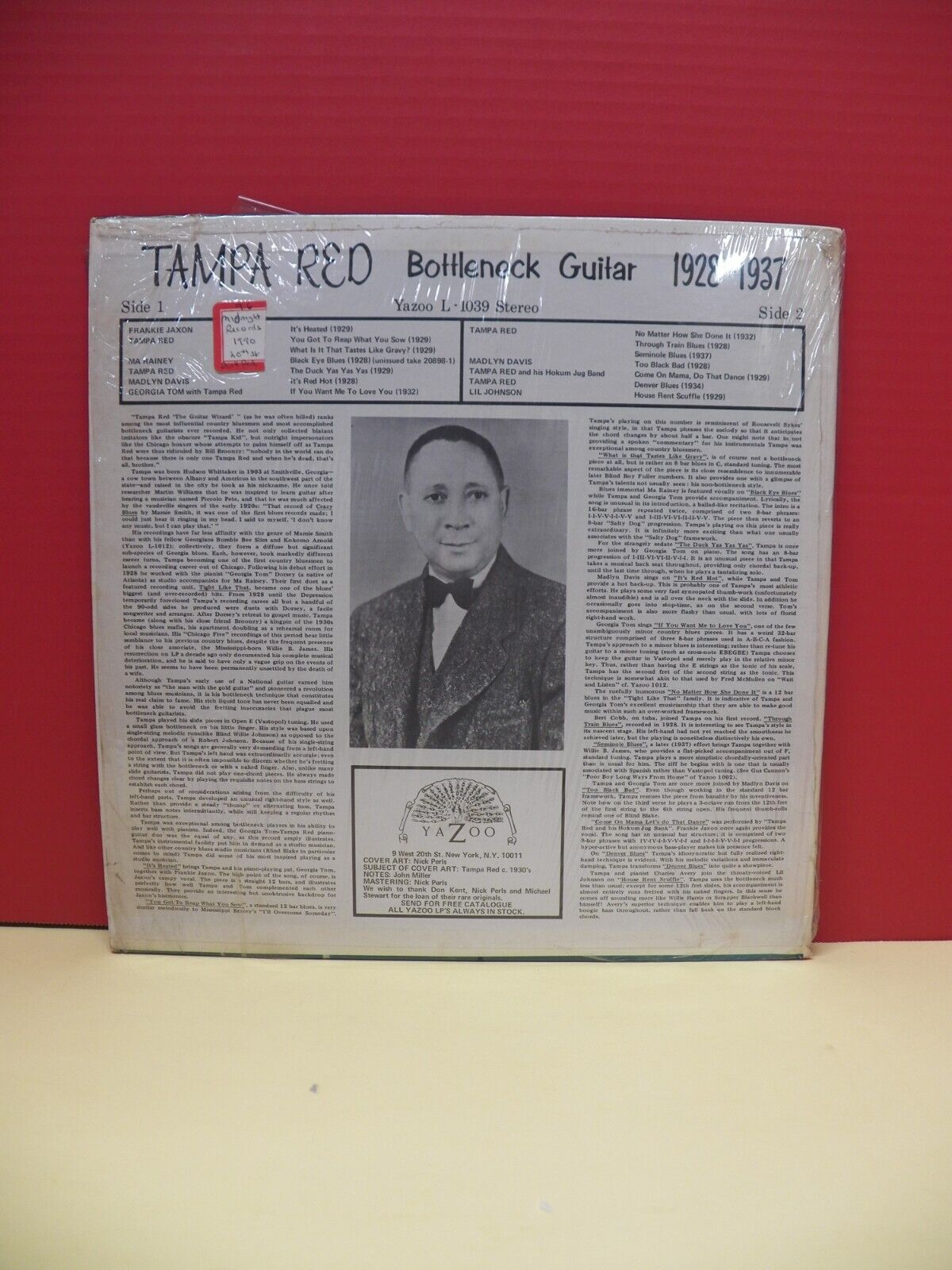 12" LP VG++/EX Tampa Red Bottleneck Guitar (1928-1937) 1973 Yazoo Stereo L-1039 12" LP VG++/EX Tampa Red Bottleneck Guitar (1928-1937) 1973 Yazoo Stereo L-1039