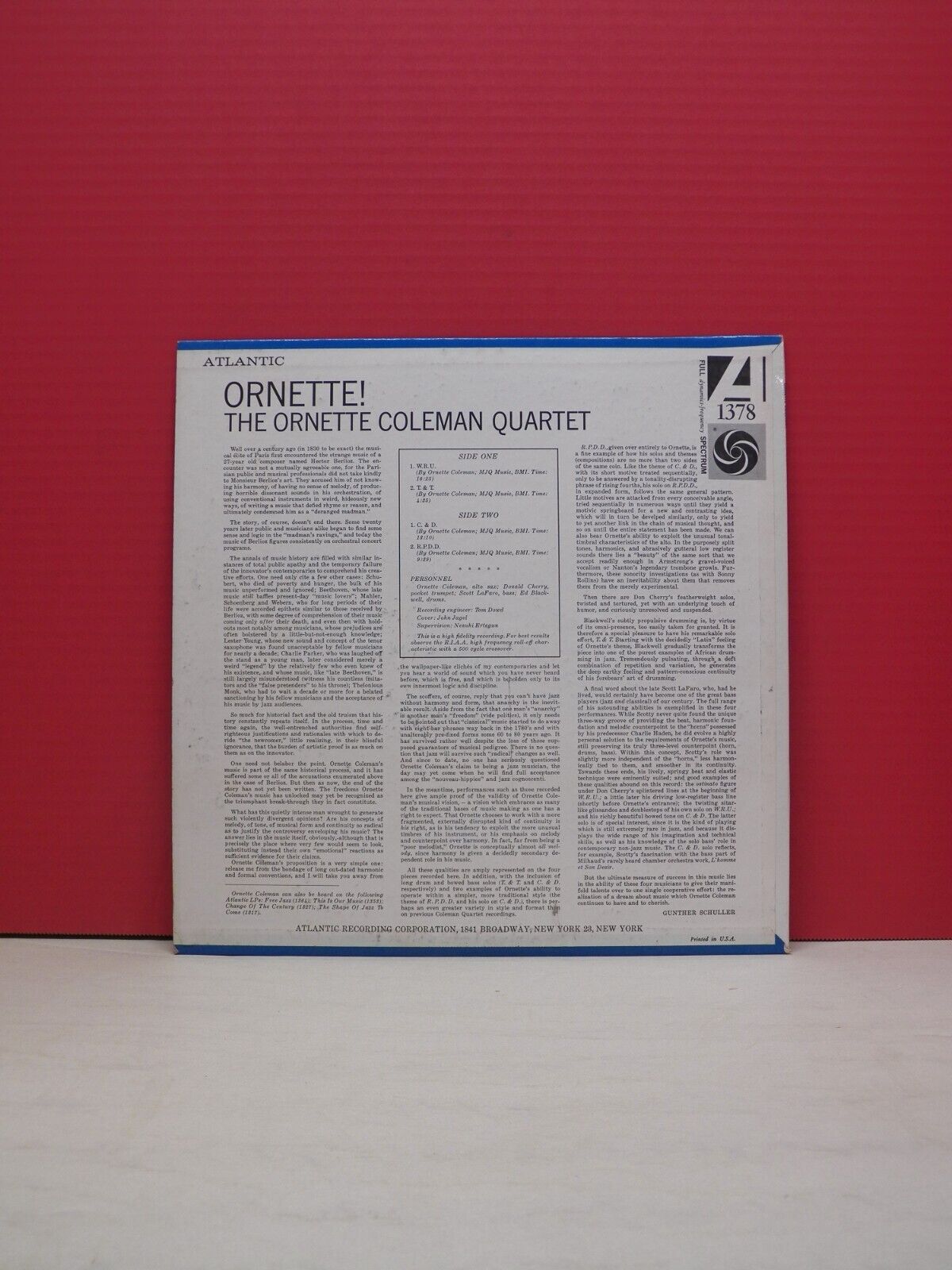12" LP EX The Ornette Coleman Quartet Ornette! 1962 Atlantic Mono 1378 12" LP EX The Ornette Coleman Quartet Ornette! 1962 Atlantic Mono 1378