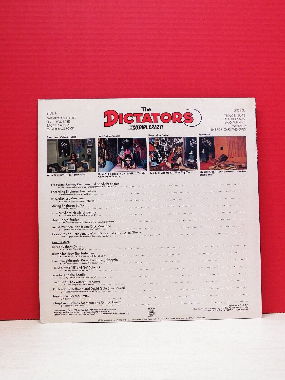 12" LP EX The Dictators Go Girl Crazy! 1975 Epic KE 33348 12" LP EX The Dictators Go Girl Crazy! 1975 Epic KE 33348