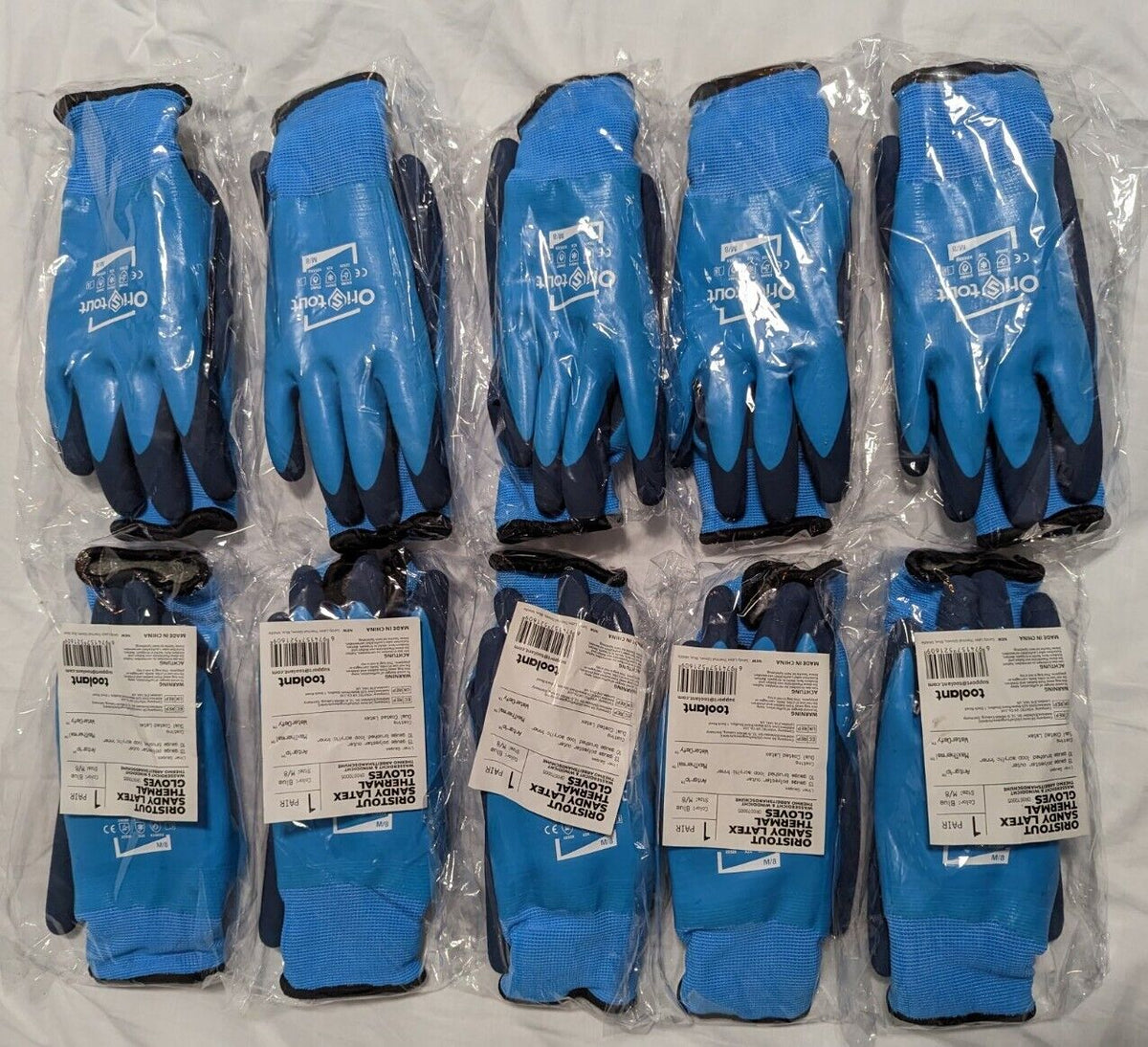 Lot of 10 Pairs Oristout Sandy Latex Thermal Waterproof Work Gloves Size M / 8 Lot of 10 Pairs Oristout Sandy Latex Thermal Waterproof Work Gloves Size M / 8