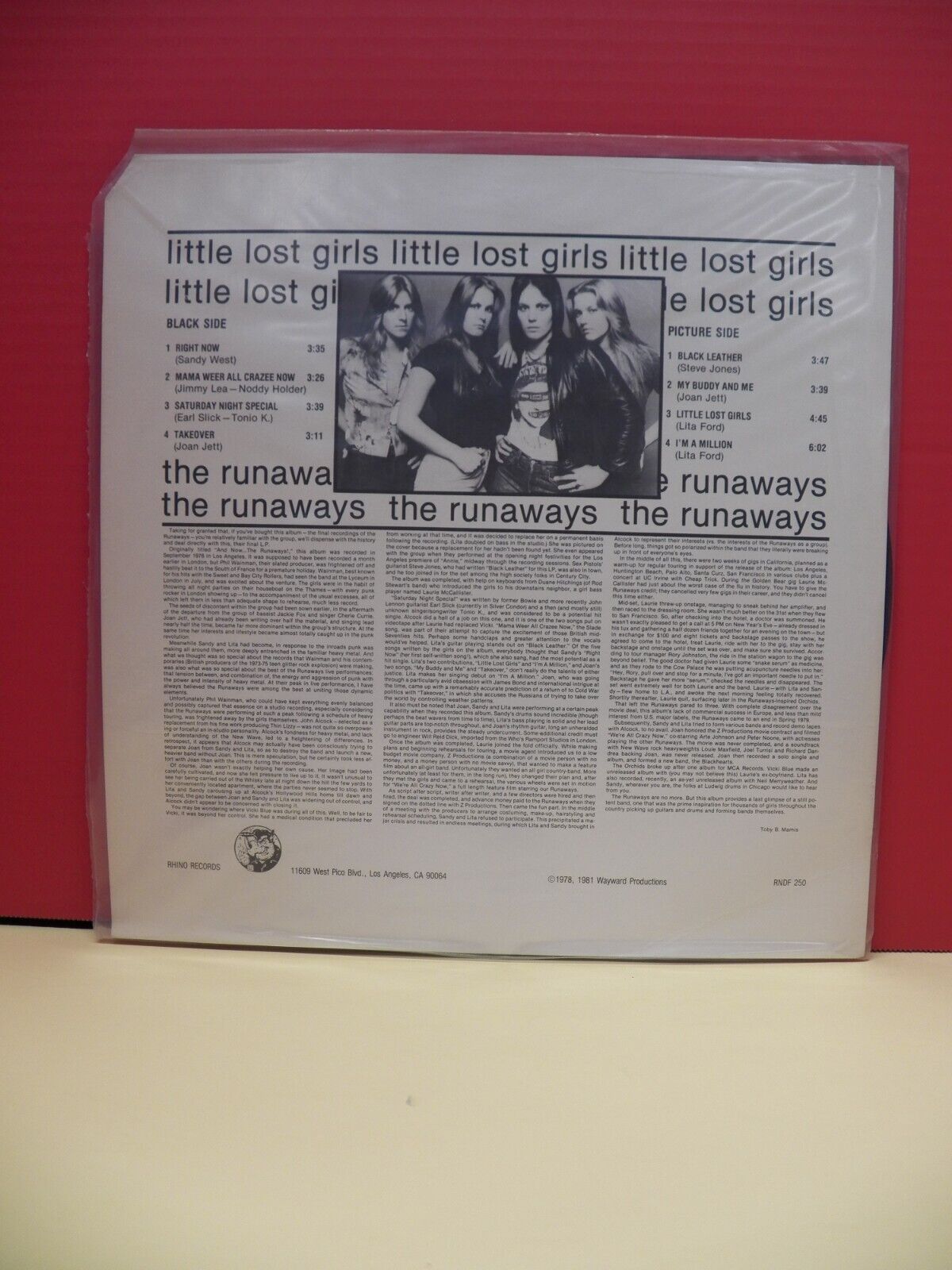 12" Picture Disc EX The Runaways Little Lost Girls 1981 Rhino RNDF 250 12" Picture Disc EX The Runaways Little Lost Girls 1981 Rhino RNDF 250