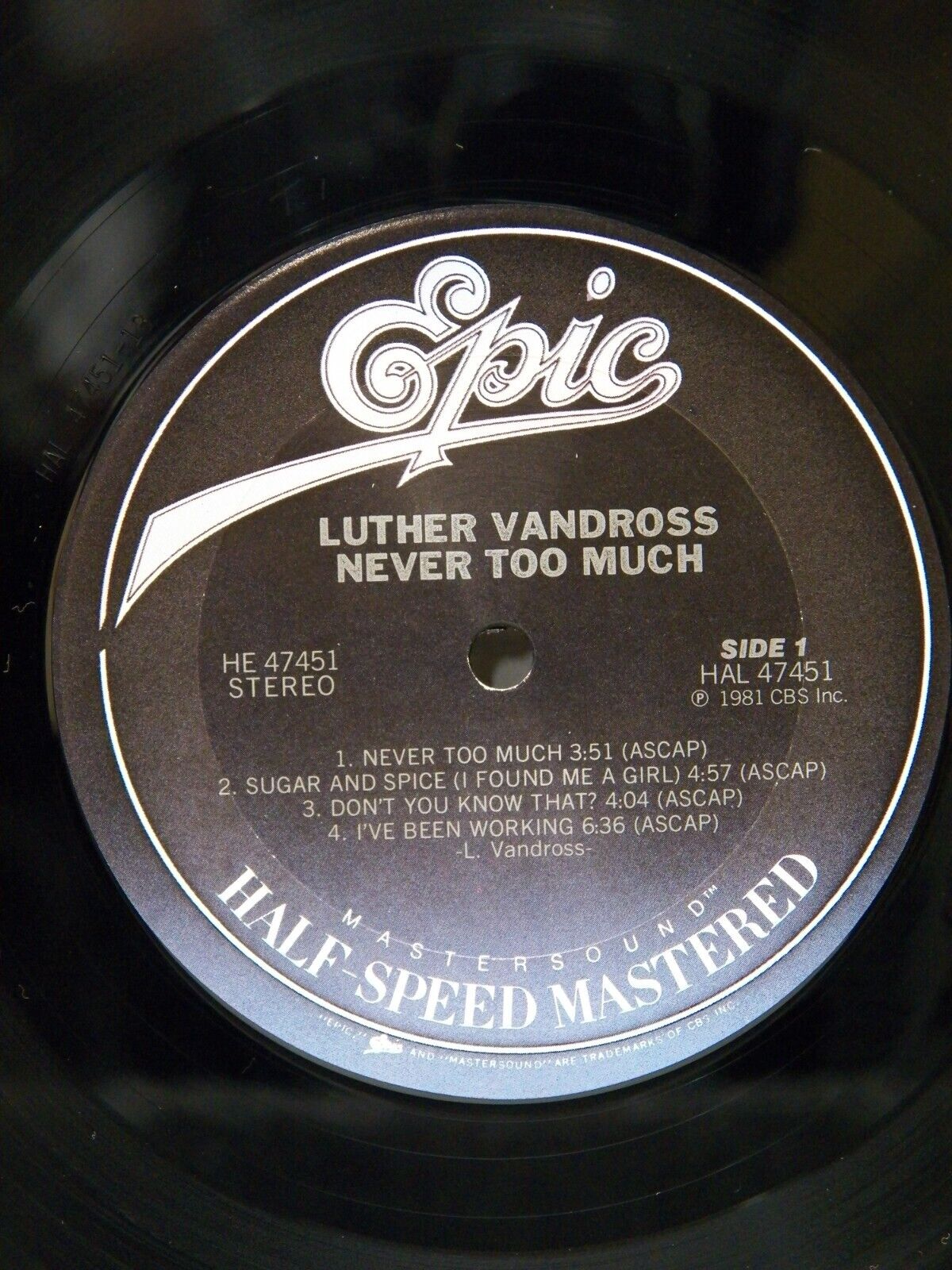 12" LP EX Luther Vandross Never Too Much 1981 Epic Half-Speed Mastered HE 47451 12" LP EX Luther Vandross Never Too Much 1981 Epic Half-Speed Mastered HE 47451