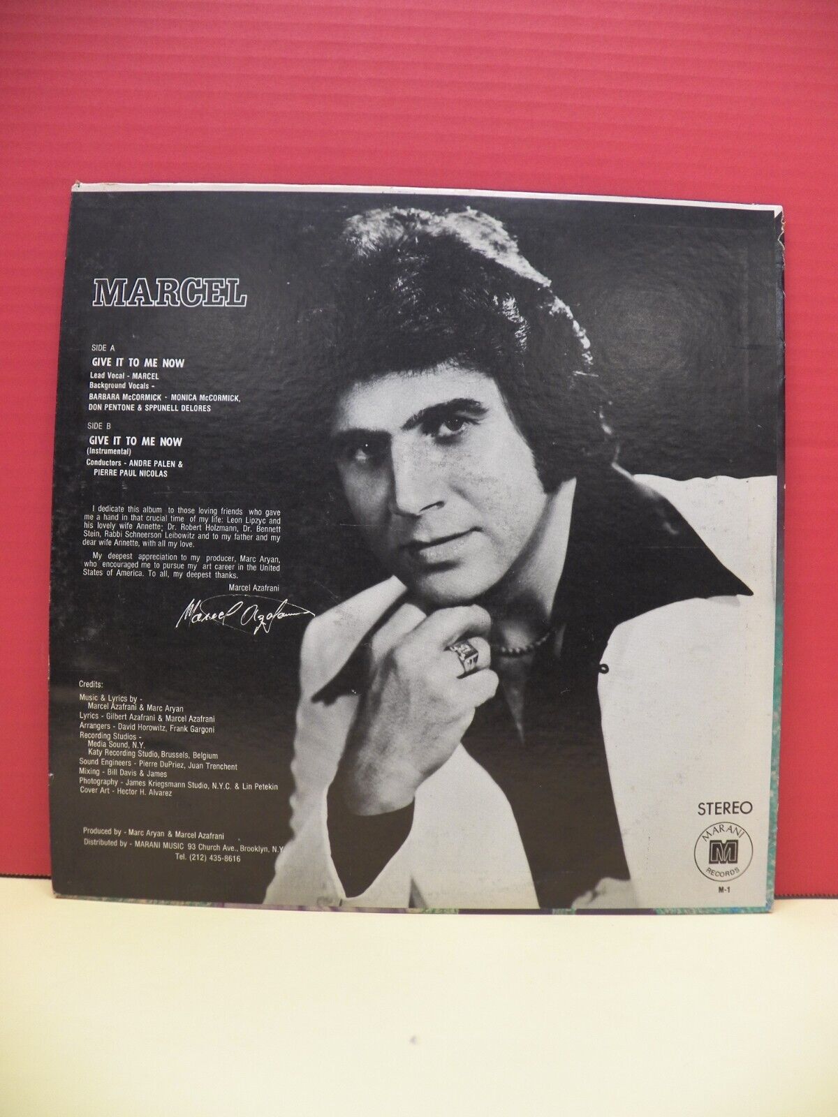 12" Single VG++/EX Marcel Azafrani Give It To Me Now Marani Records M-1 12" Single VG++/EX Marcel Azafrani Give It To Me Now Marani Records M-1