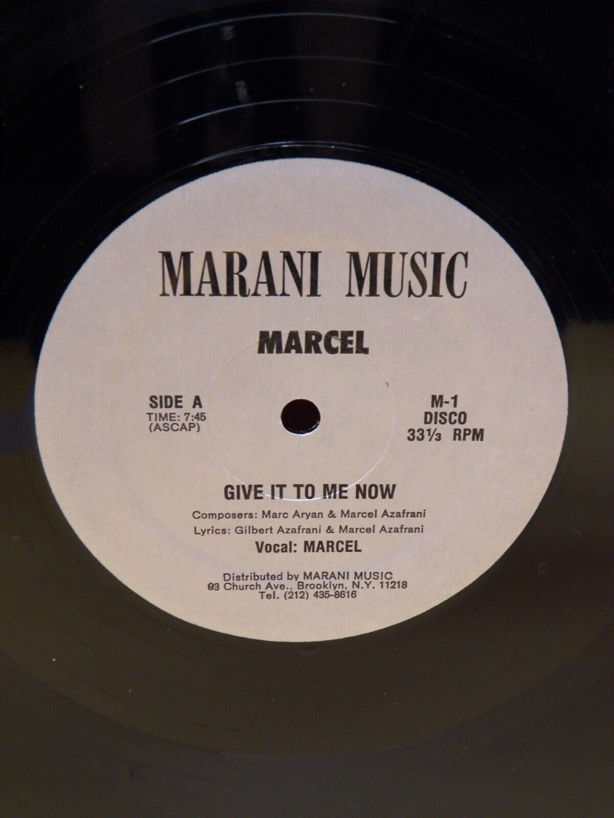12" Single VG++/EX Marcel Azafrani Give It To Me Now Marani Records M-1 12" Single VG++/EX Marcel Azafrani Give It To Me Now Marani Records M-1