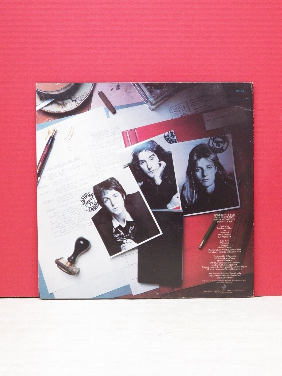 12" LP VG++/EX Paul McCartney And Wings Band On The Run 1973 Apple SO-3415 12" LP VG++/EX Paul McCartney And Wings Band On The Run 1973 Apple SO-3415