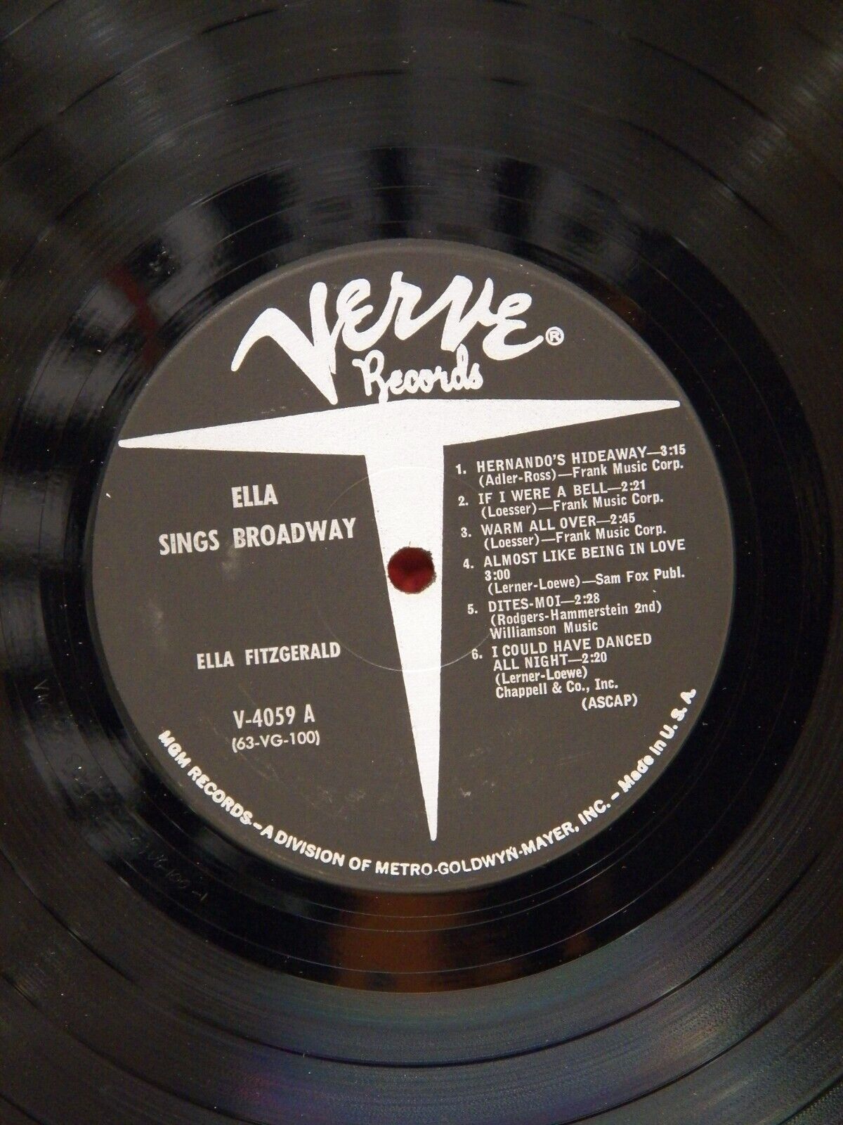 12" LP VG++/EX Ella Fitzgerald Ella Sings Broadway 1963 Verve Mono V-4059 12" LP VG++/EX Ella Fitzgerald Ella Sings Broadway 1963 Verve Mono V-4059