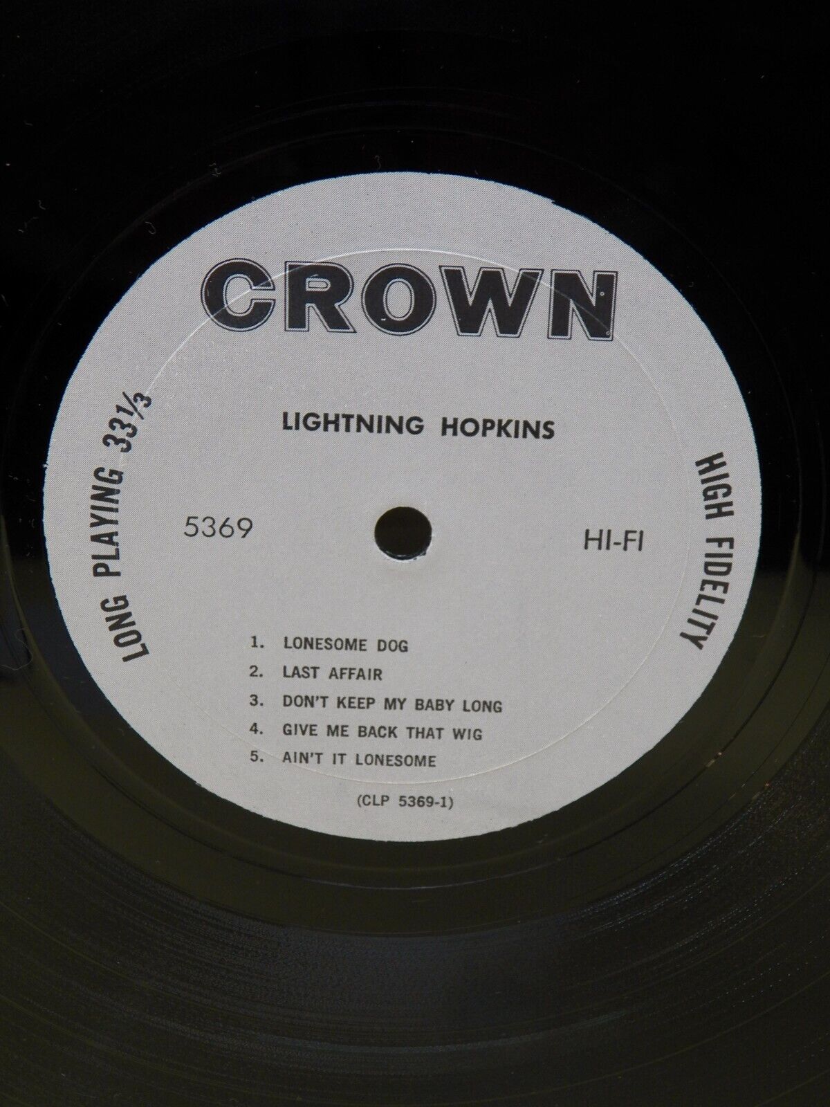 12" LP VG++/EX Lightning Hopkins Lightning Hopkins Crown Records Reissue 12" LP VG++/EX Lightning Hopkins Lightning Hopkins Crown Records Reissue