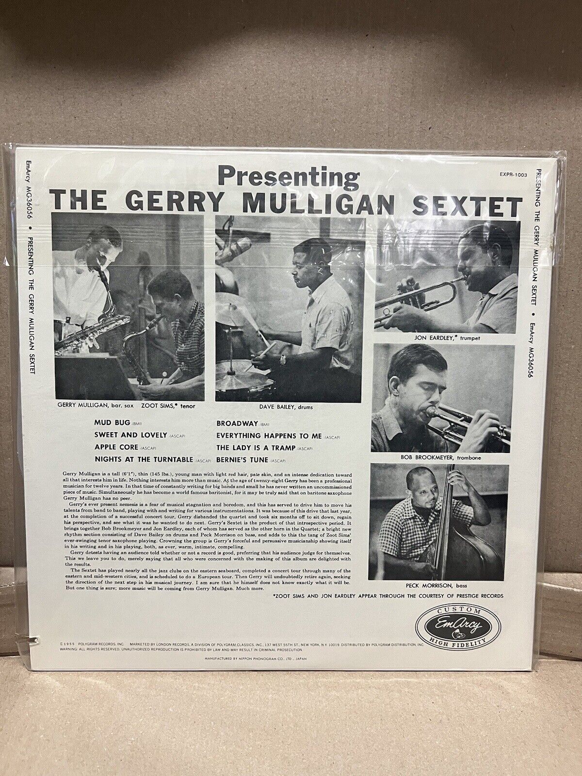 Sealed Vinyl Record LP Presenting The Gerry Mulligan Sextet Japan EXPR 1003 1979 Sealed Vinyl Record LP Presenting The Gerry Mulligan Sextet Japan EXPR 1003 1979