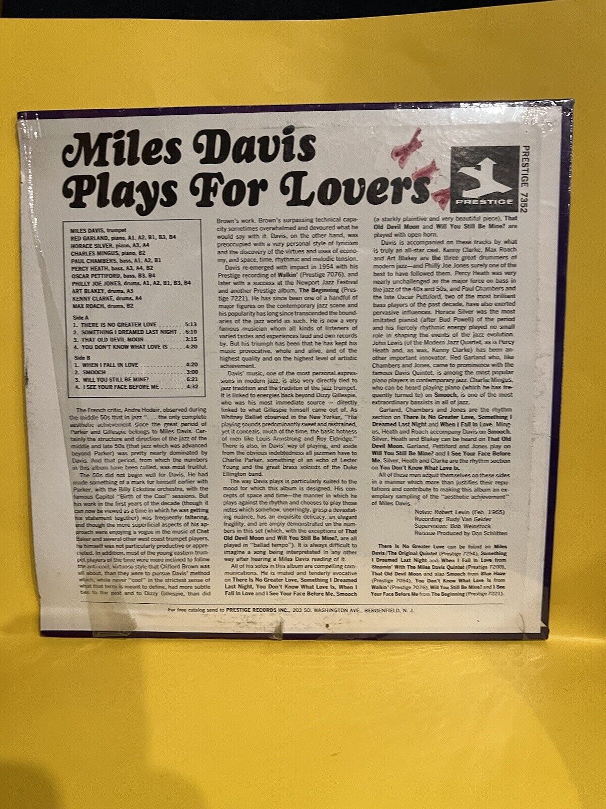 VG ++ In Shrink Vinyl Record LP Miles Davis Plays For Lovers Mono PR7352 1965 VG ++ In Shrink Vinyl Record LP Miles Davis Plays For Lovers Mono PR7352 1965