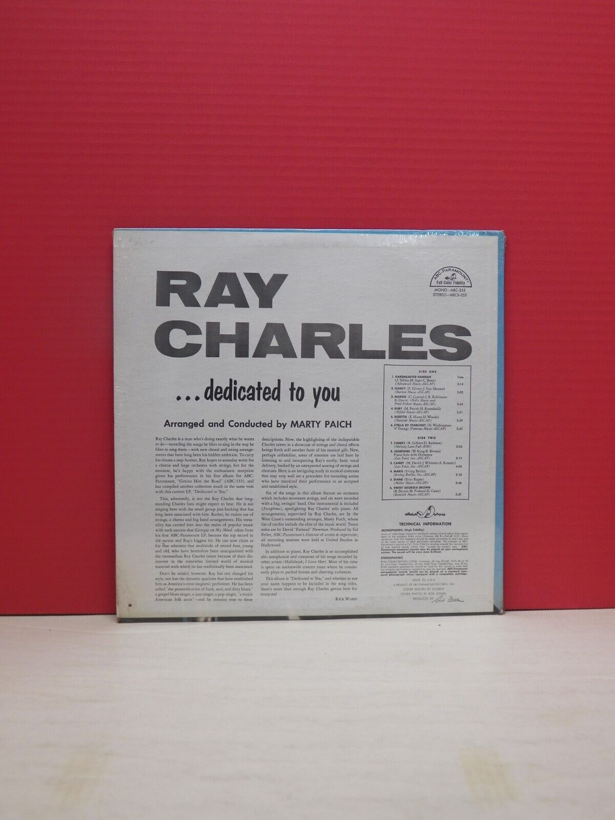 Sealed 12" LP Ray Charles ...Dedicated To You 1961 ABC-Paramount Stereo ABCS 355 Sealed 12" LP Ray Charles ...Dedicated To You 1961 ABC-Paramount Stereo ABCS 355