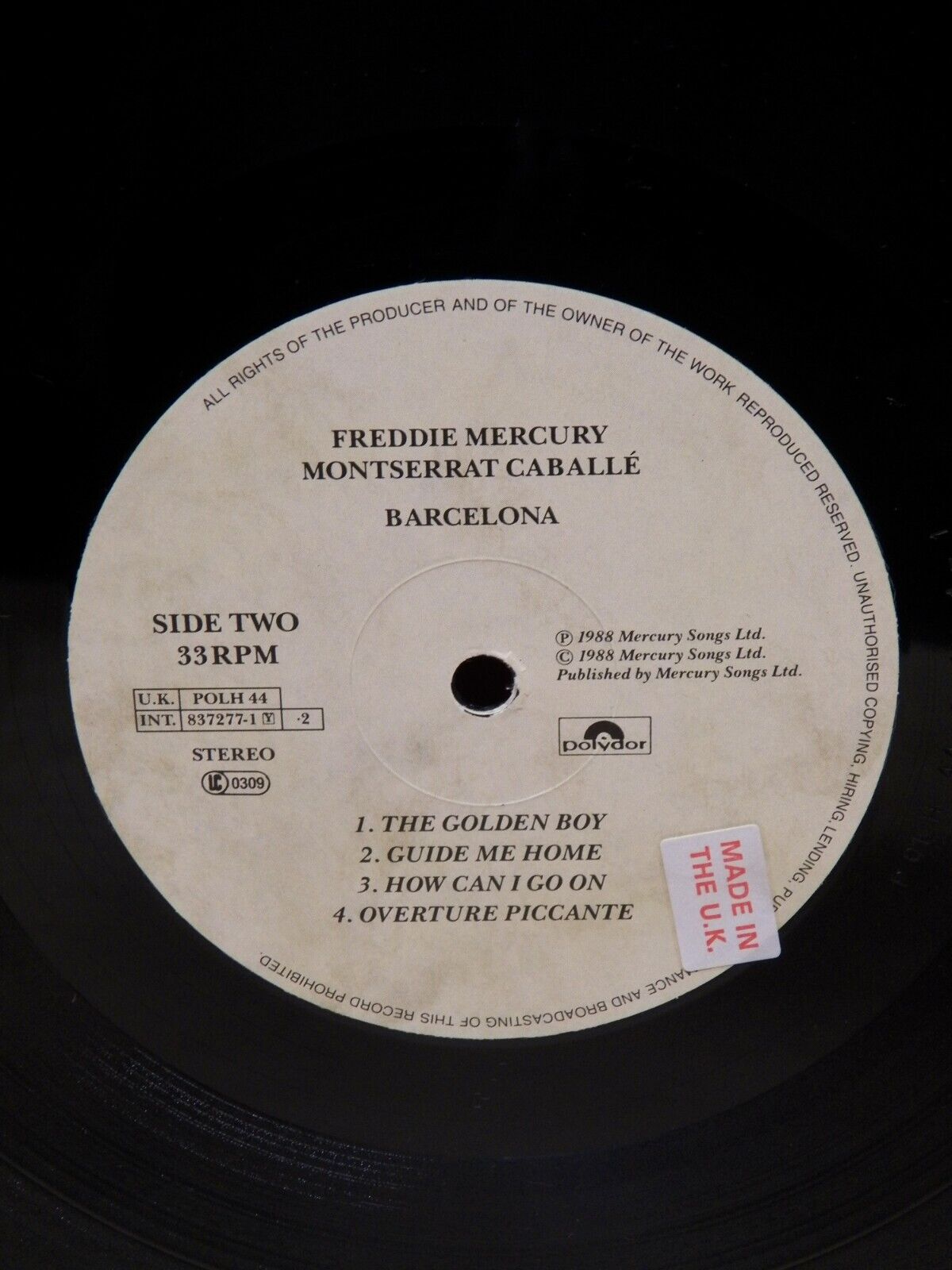 12" LP EX Freddie Mercury/Montserrat Caballe Barcelona 1988 Polydor UK Import 12" LP EX Freddie Mercury/Montserrat Caballe Barcelona 1988 Polydor UK Import