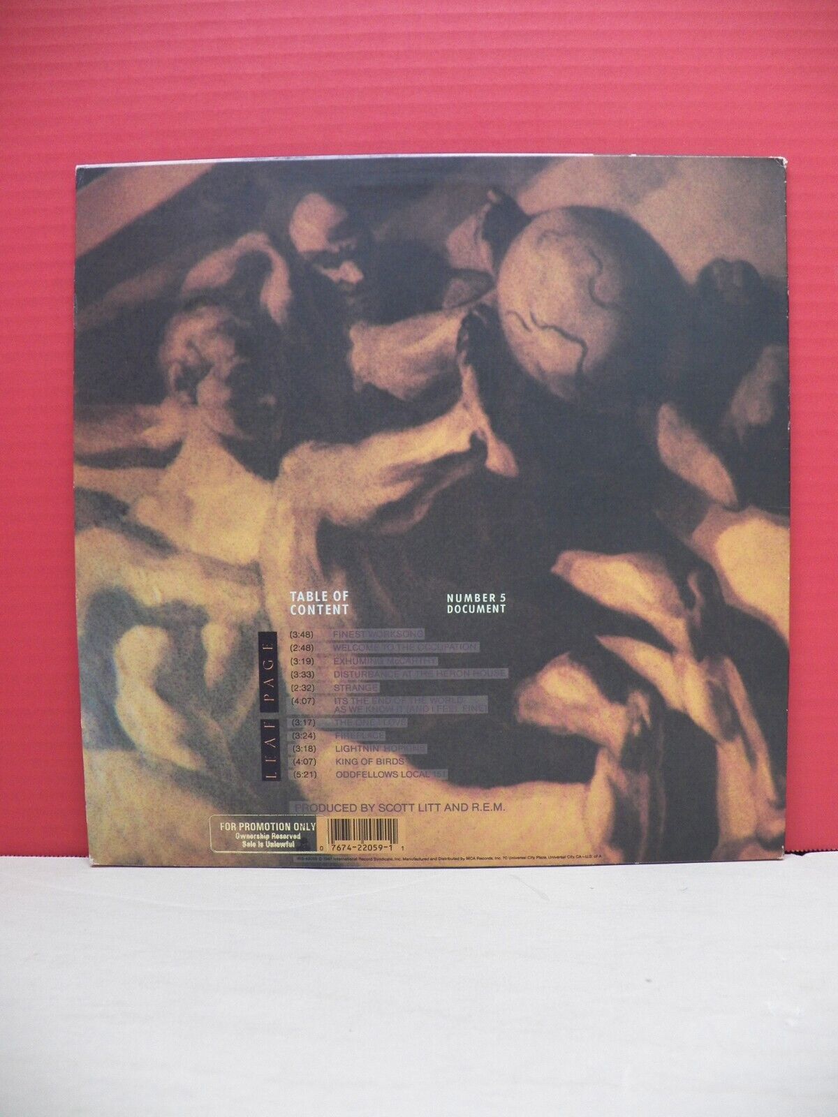 12" LP VG++/EX R.E.M. Document 1987 I.R.S. Records Promo IRS-42059 12" LP VG++/EX R.E.M. Document 1987 I.R.S. Records Promo IRS-42059