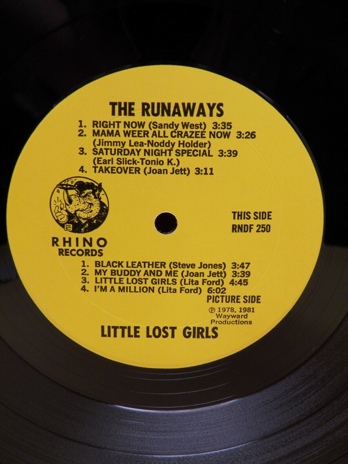 12" Picture Disc EX The Runaways Little Lost Girls 1981 Rhino RNDF 250 12" Picture Disc EX The Runaways Little Lost Girls 1981 Rhino RNDF 250