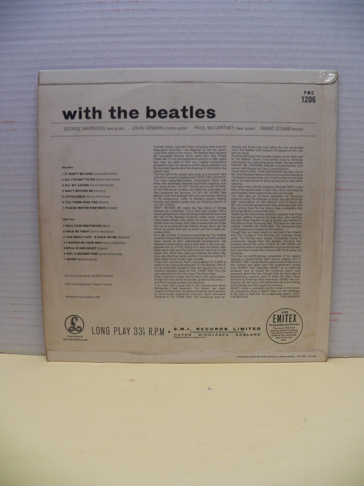 12" LP VG+ The Beatles With The Beatles 1963 Mono UK Import Dominion KT G&L Cove 12" LP VG+ The Beatles With The Beatles 1963 Mono UK Import Dominion KT G&L Cove