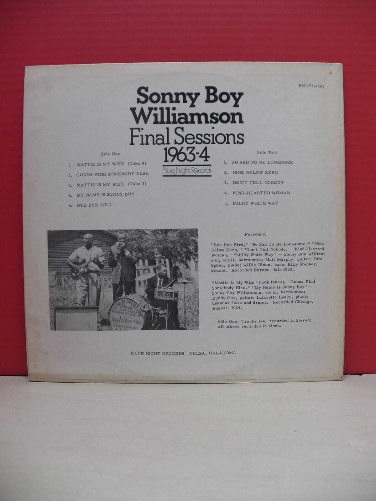 12" LP EX Sonny Boy Williamson Final Sessions 1963-4 1979 Blue Night BN 073-1668 12" LP EX Sonny Boy Williamson Final Sessions 1963-4 1979 Blue Night BN 073-1668