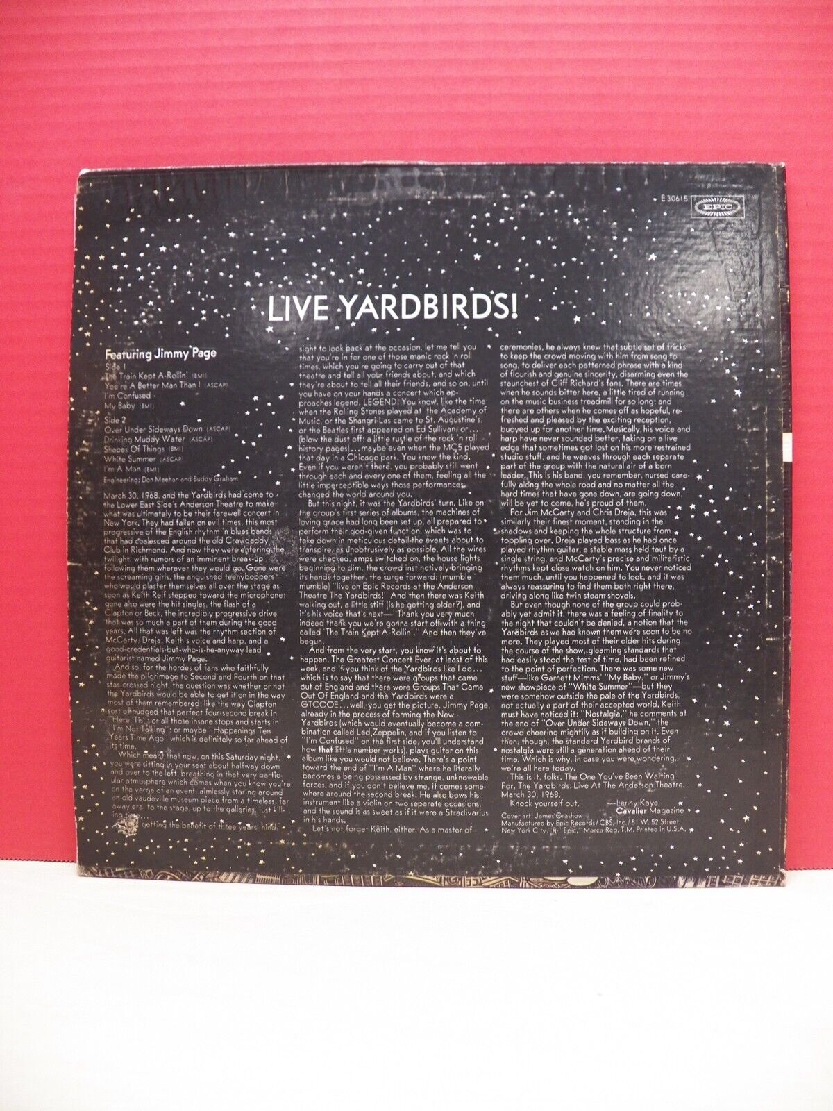12" LP EX The Yardbirds Live Yardbirds Featuring Jimmy Page 1971 Epic E 30615 12" LP EX The Yardbirds Live Yardbirds Featuring Jimmy Page 1971 Epic E 30615