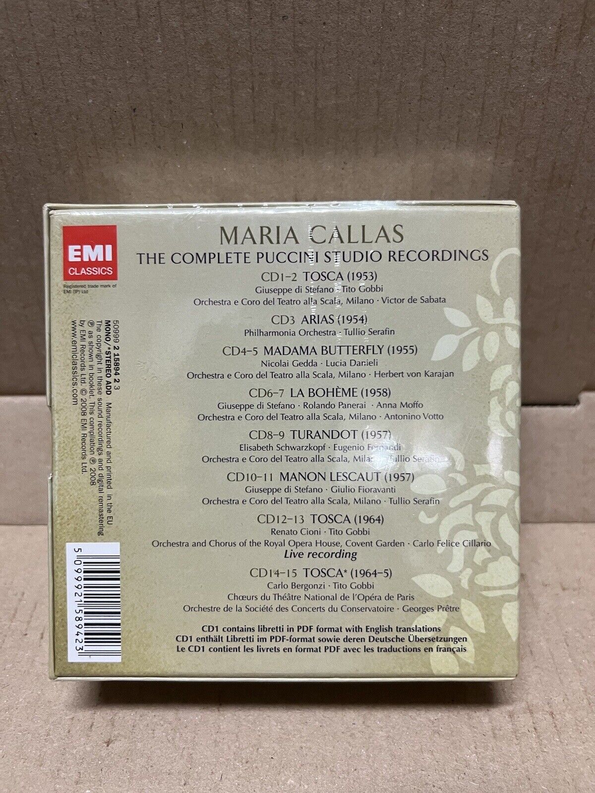 15xCD Box Set Maria Callas The Complete Puccini Studio Recordings 2008 Import 15xCD Box Set Maria Callas The Complete Puccini Studio Recordings 2008 Import
