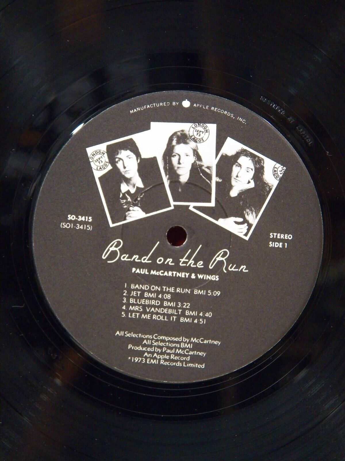 12" LP VG++/EX Paul McCartney And Wings Band On The Run 1973 Apple SO-3415 12" LP VG++/EX Paul McCartney And Wings Band On The Run 1973 Apple SO-3415
