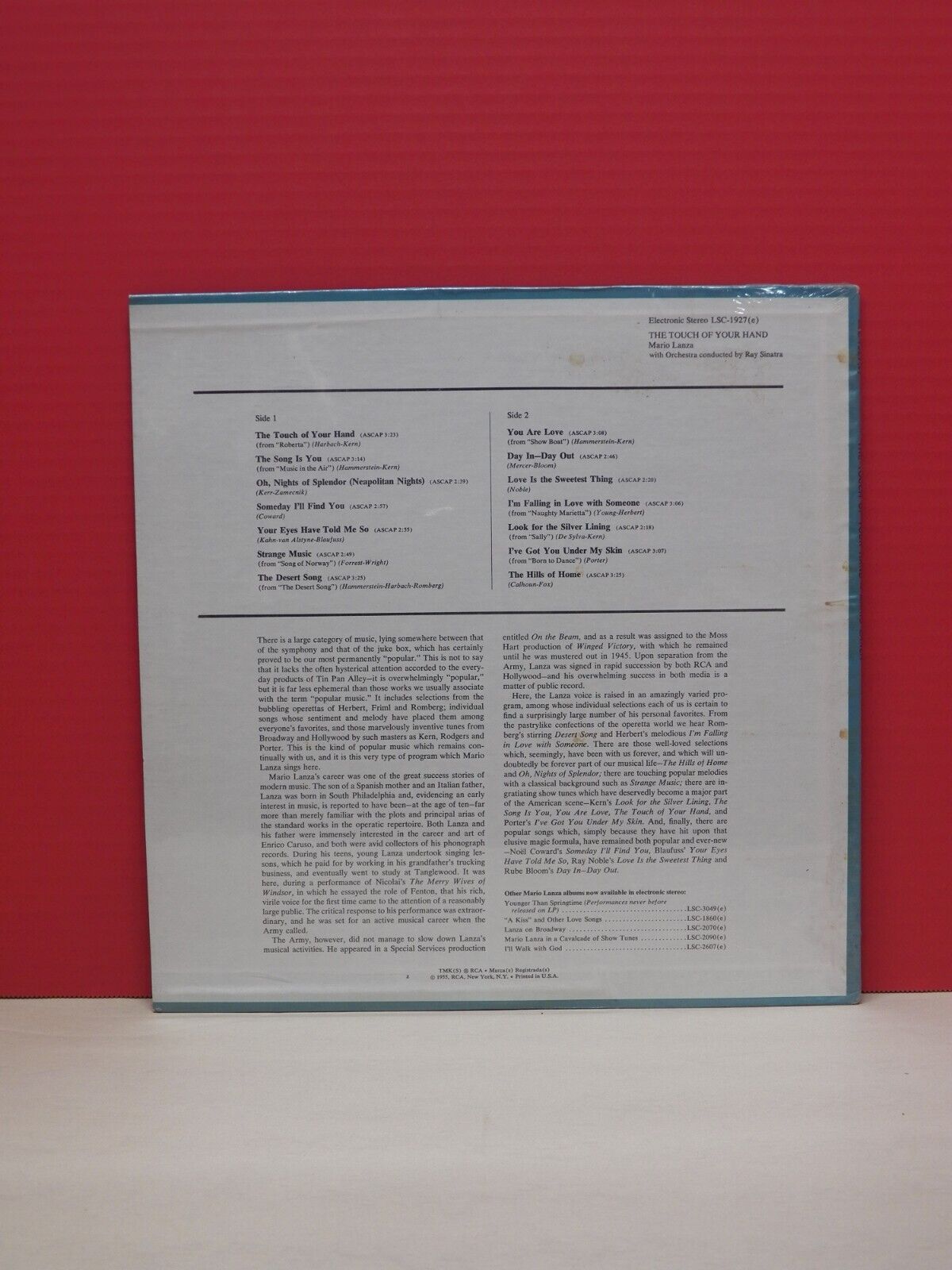 12" LP Mario Lanza The Touch Of Your Hand RCA Red Seal Reissue LSC-1927(e) 12" LP Mario Lanza The Touch Of Your Hand RCA Red Seal Reissue LSC-1927(e)