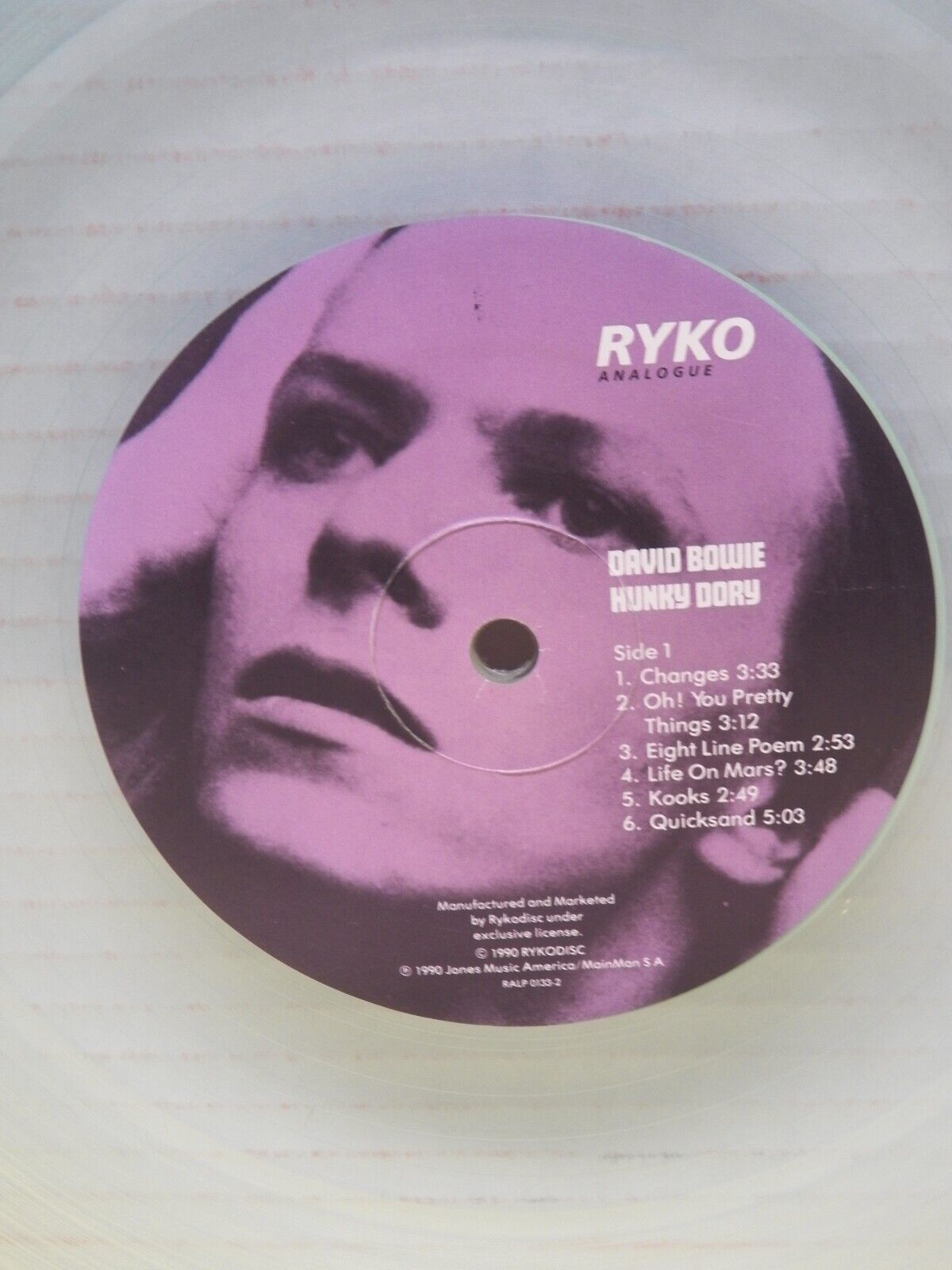 12" 2xLP NM- David Bowie Hunky Dory 1990 Ryko Analogue Reissue Clear Vinyl 12" 2xLP NM- David Bowie Hunky Dory 1990 Ryko Analogue Reissue Clear Vinyl
