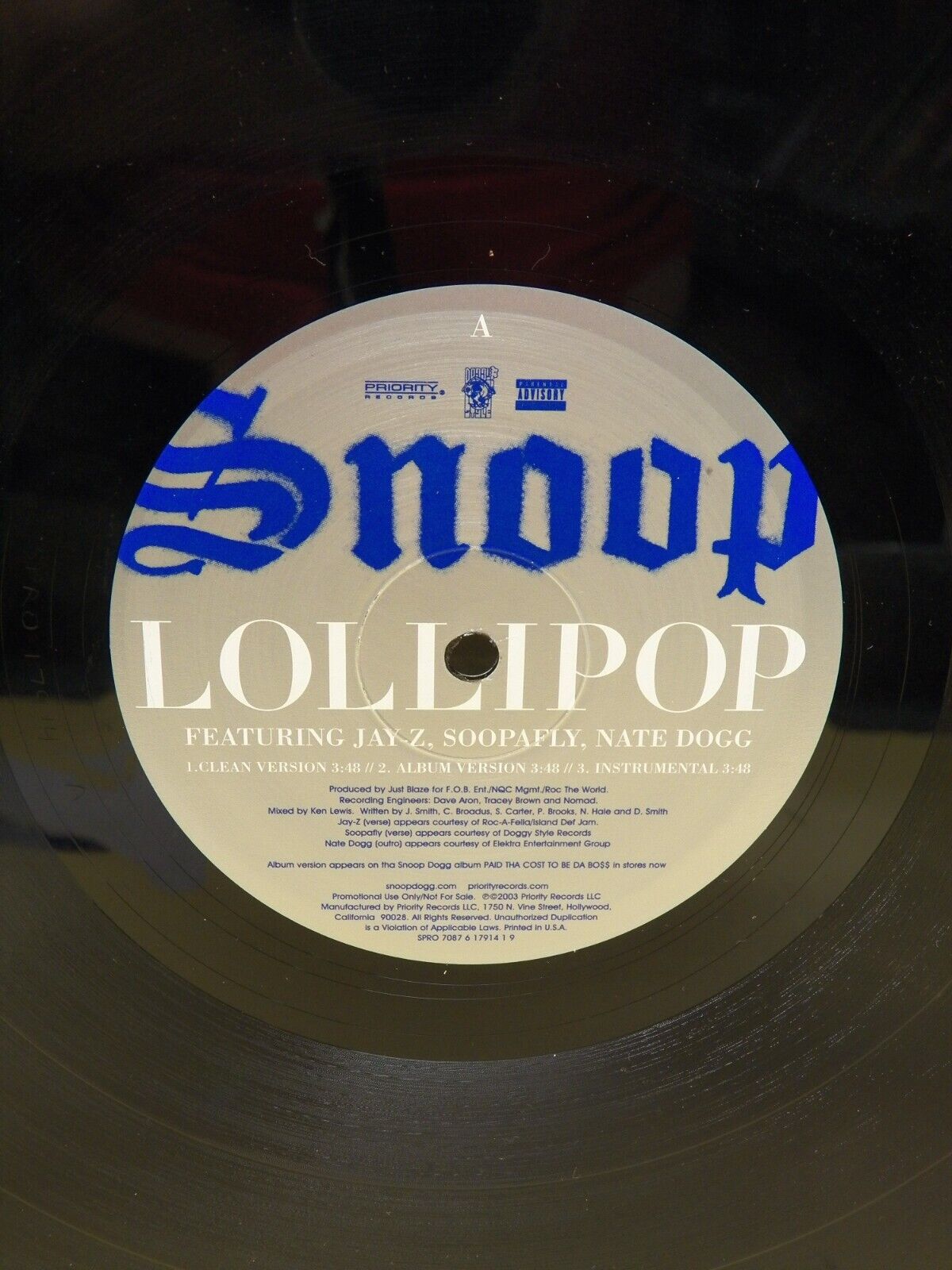 12" Single EX Snoop Dogg Lollipop 2003 Priority Records Promo 12" Single EX Snoop Dogg Lollipop 2003 Priority Records Promo
