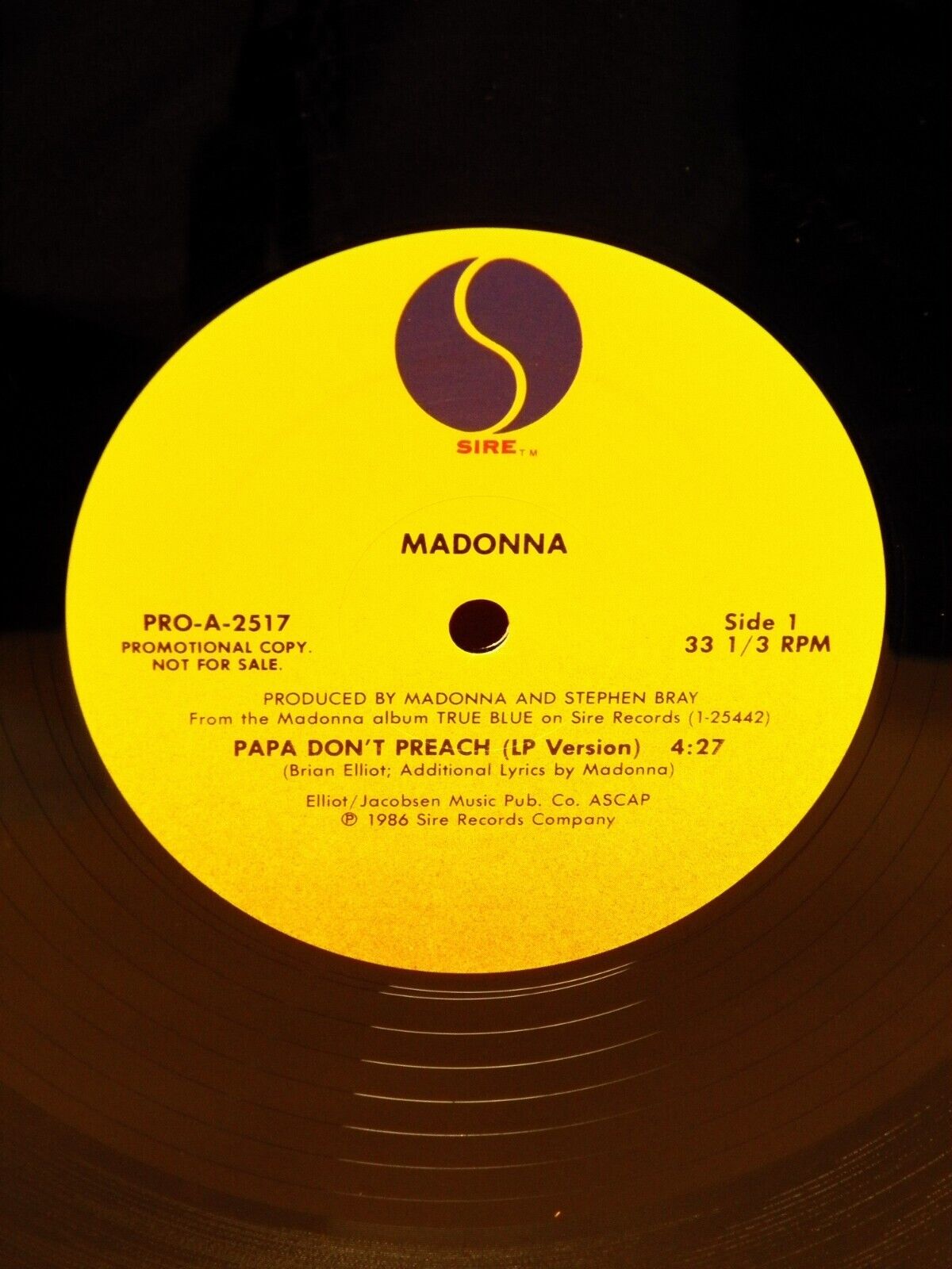 12" Single EX Madonna Papa Don't Preach 1986 Sire Promo PRO-A-2517 12" Single EX Madonna Papa Don't Preach 1986 Sire Promo PRO-A-2517