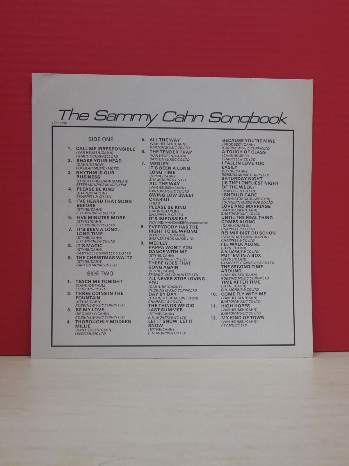 12" LP EX Sammy Cahn The Sammy Cahn Songbook RCA Red Seal UK Import LRL1 5079 12" LP EX Sammy Cahn The Sammy Cahn Songbook RCA Red Seal UK Import LRL1 5079